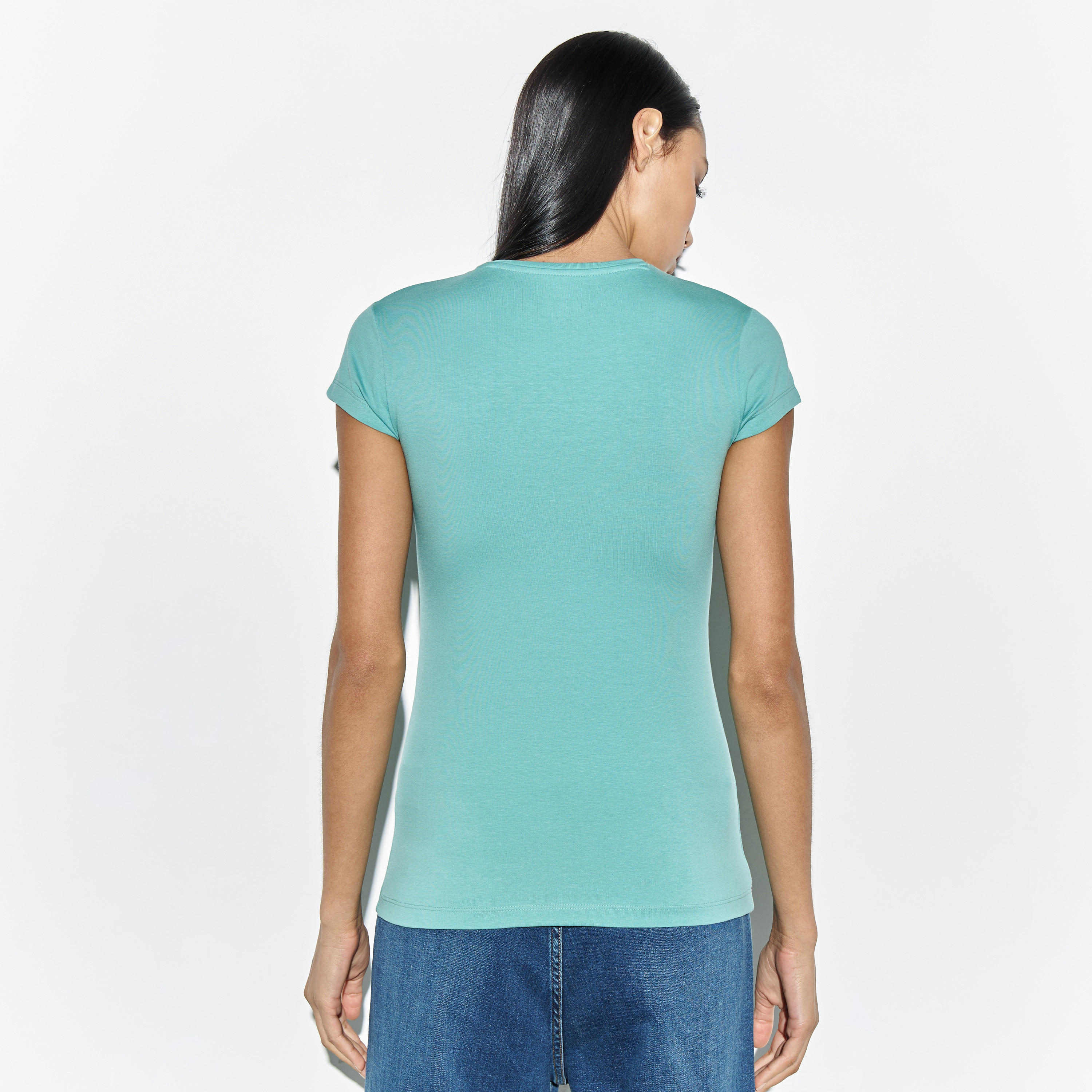 تيشيرت سادة بياقة ضيقة وأكمام كاب-women-clothing-tshirts-image-2