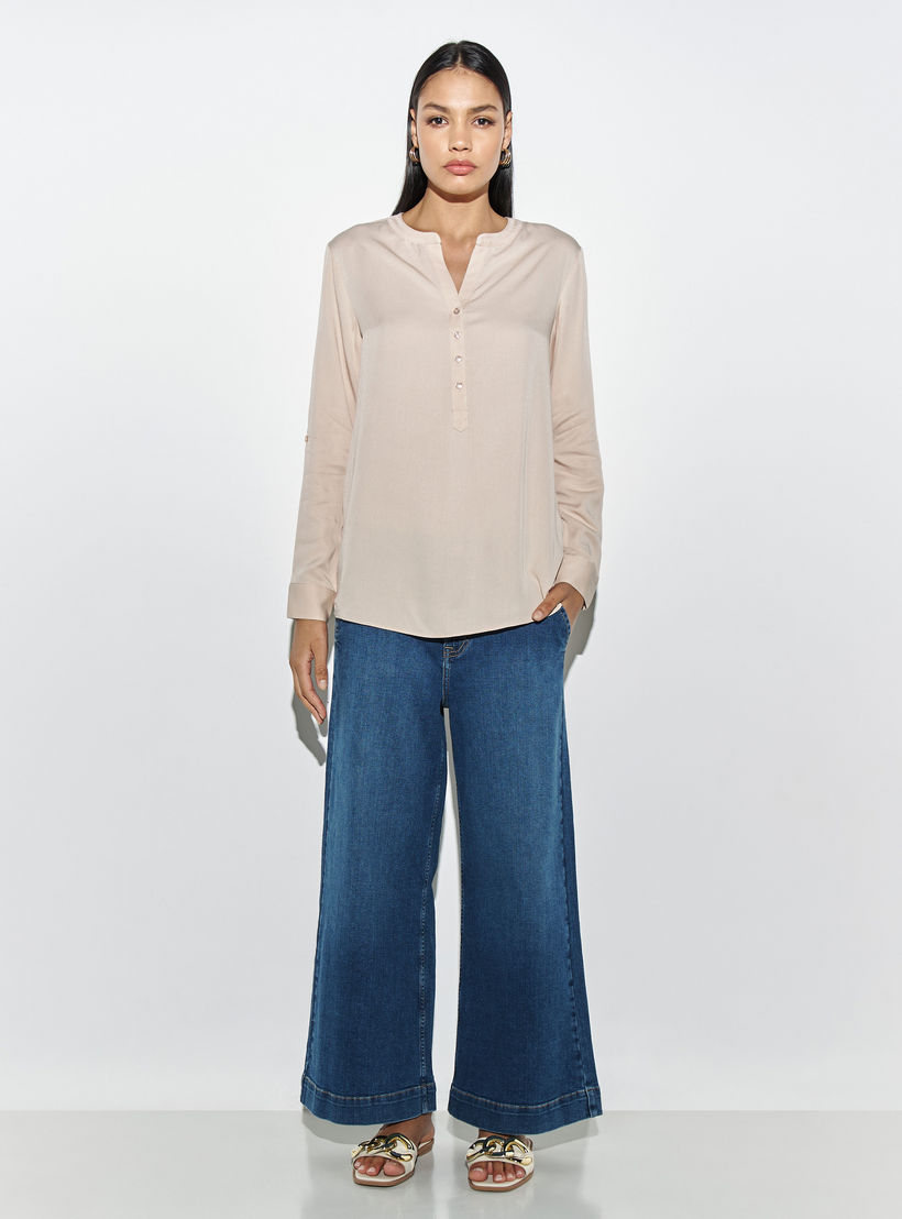 بلوزة بياقة عادية وأكمام ملفوفة-women-clothing-shirtsandblouses-blouses-image-3
