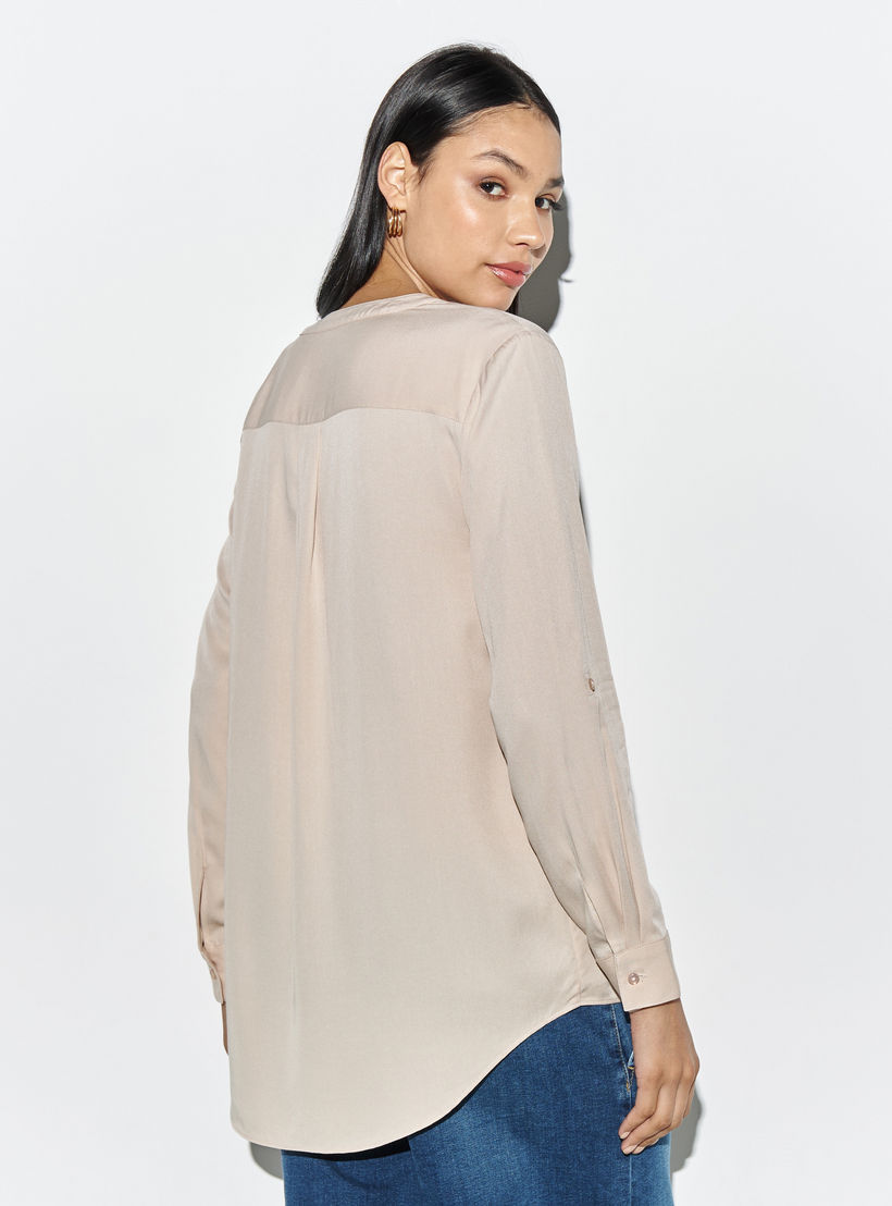 بلوزة بياقة عادية وأكمام ملفوفة-women-clothing-shirtsandblouses-blouses-image-2