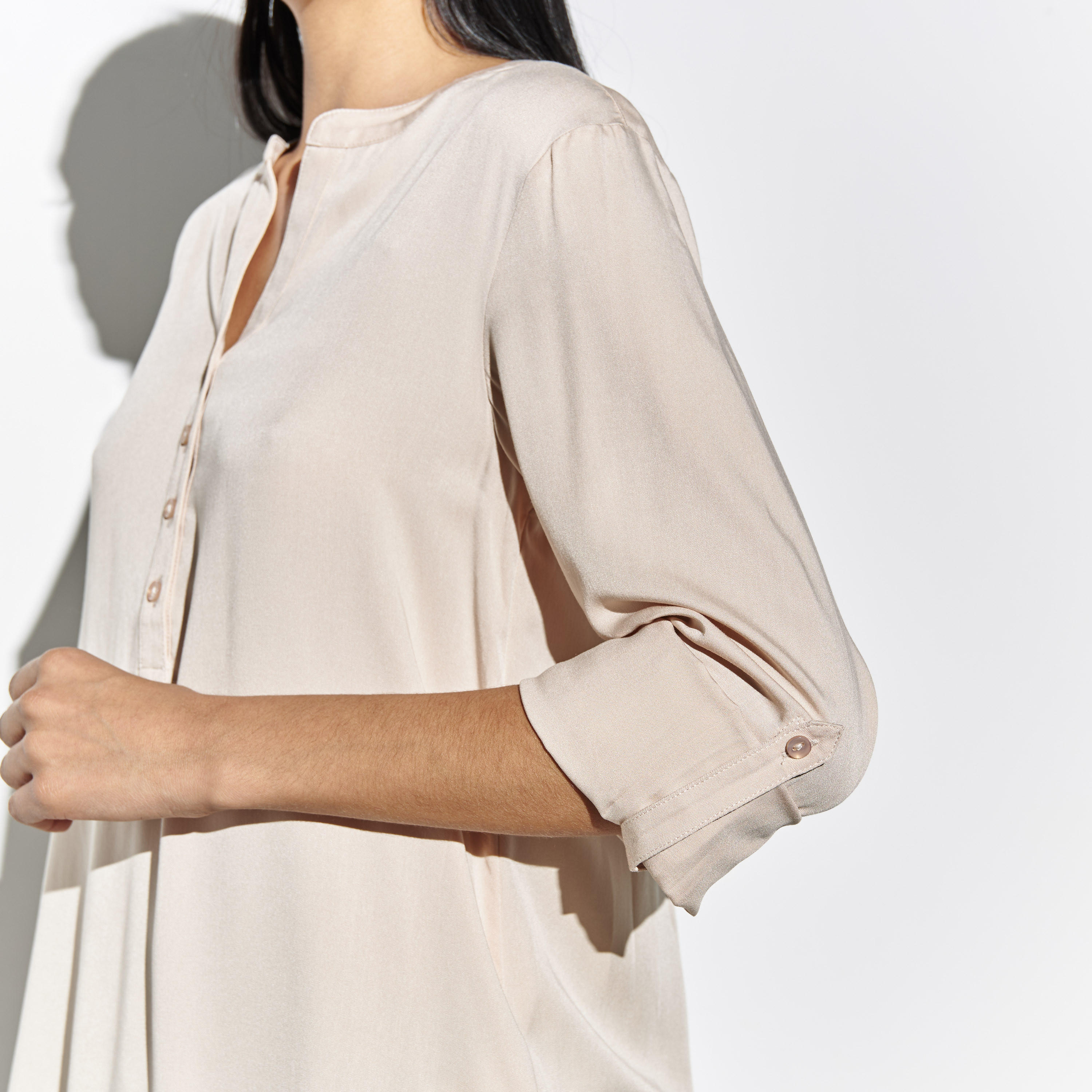 بلوزة بياقة عادية وأكمام ملفوفة-women-clothing-shirtsandblouses-blouses-image-1