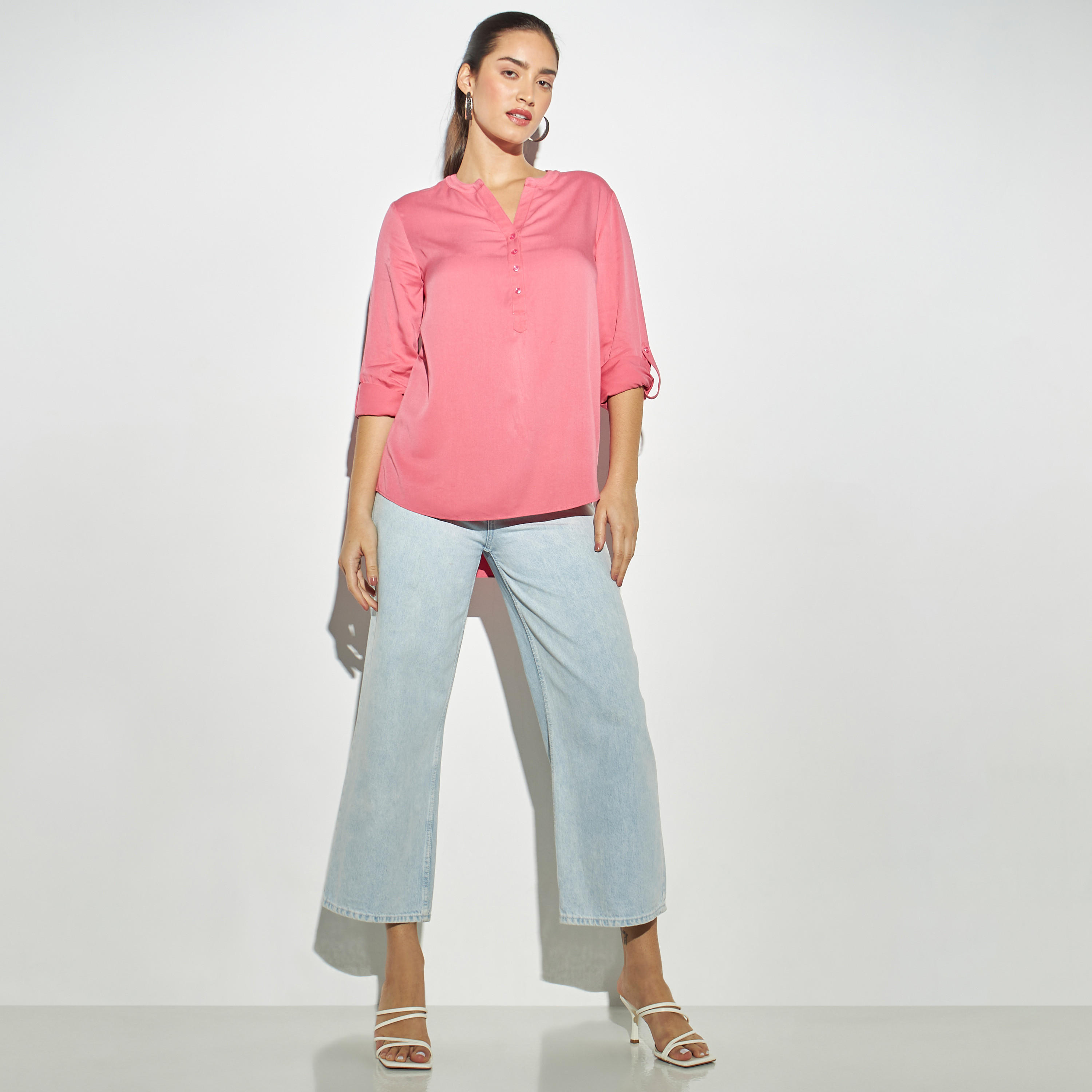 Top with Split Neck and Long Sleeves-women-clothing-shirtsandblouses-blouses-image-2