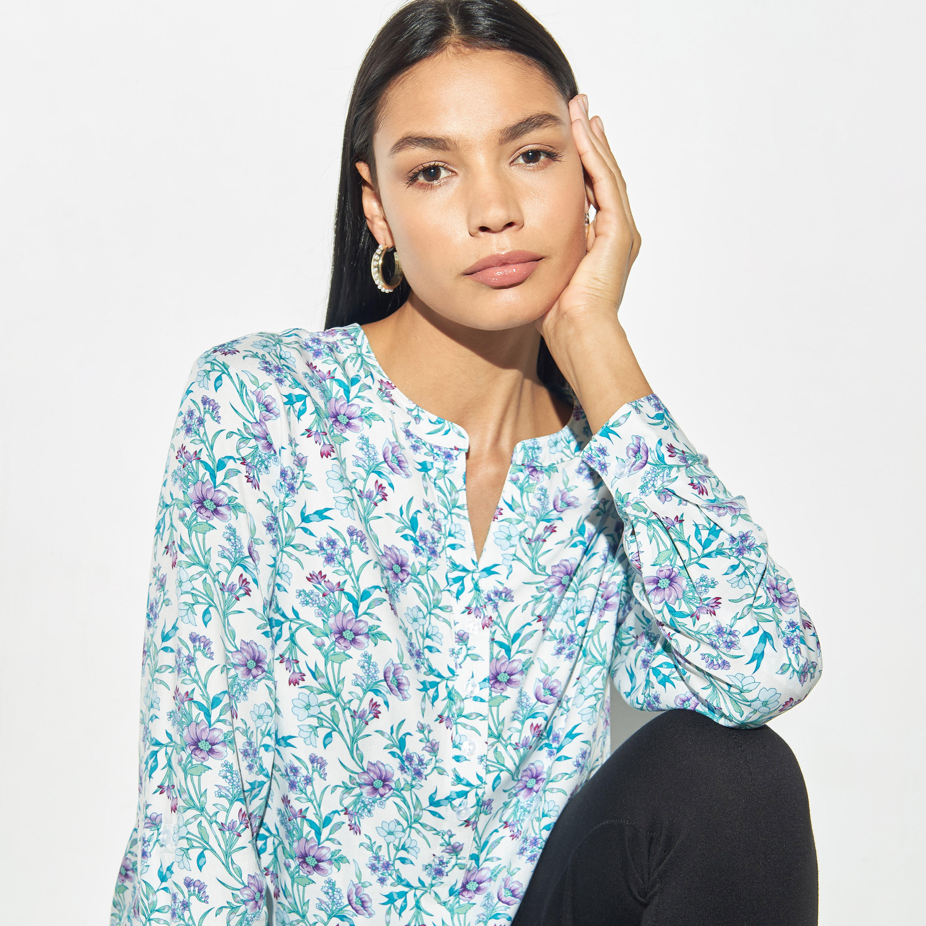 بلوزة بياقة عالية وأكمام طويلة وطبعات زهرية-women-clothing-shirtsandblouses-blouses-image-3