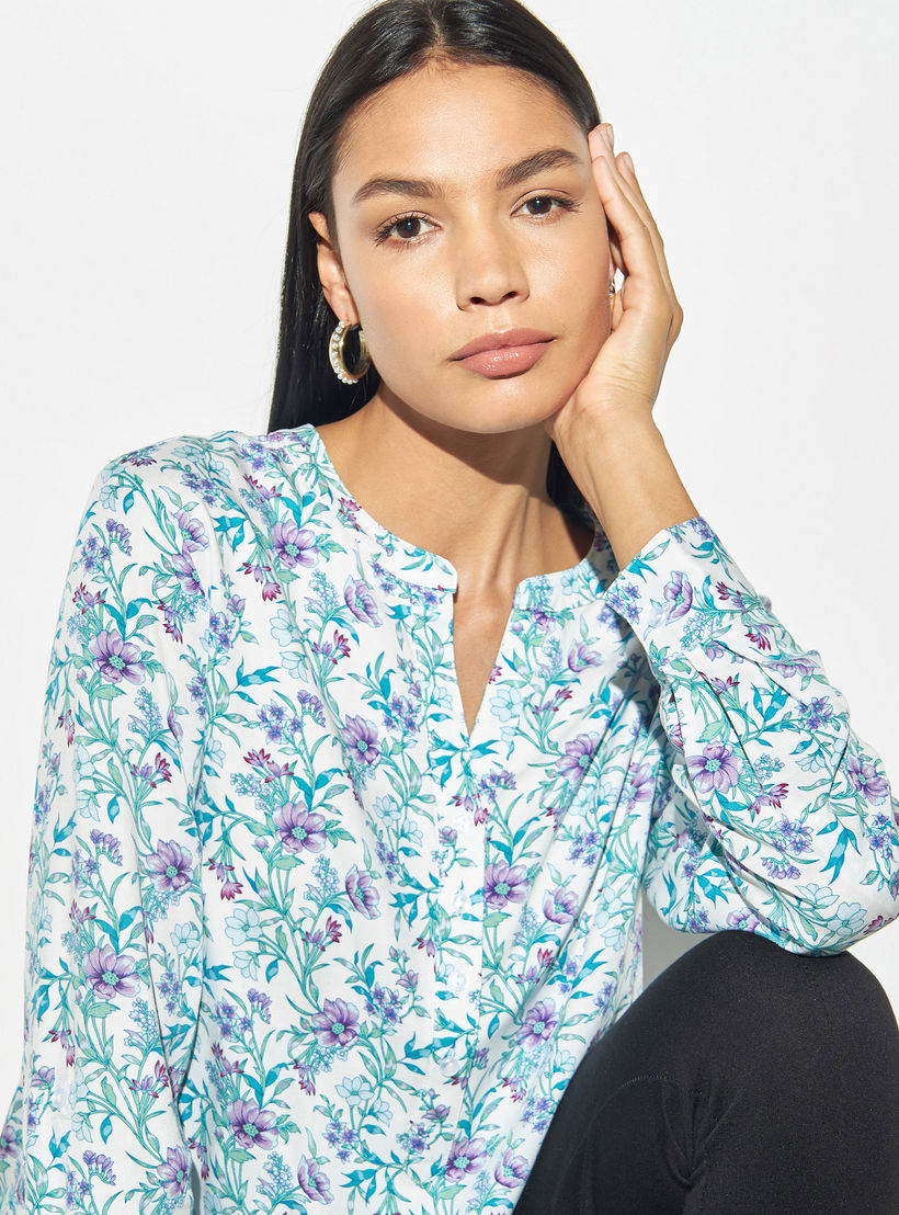 بلوزة بياقة عالية وأكمام طويلة وطبعات زهرية-women-clothing-shirtsandblouses-blouses-image-3