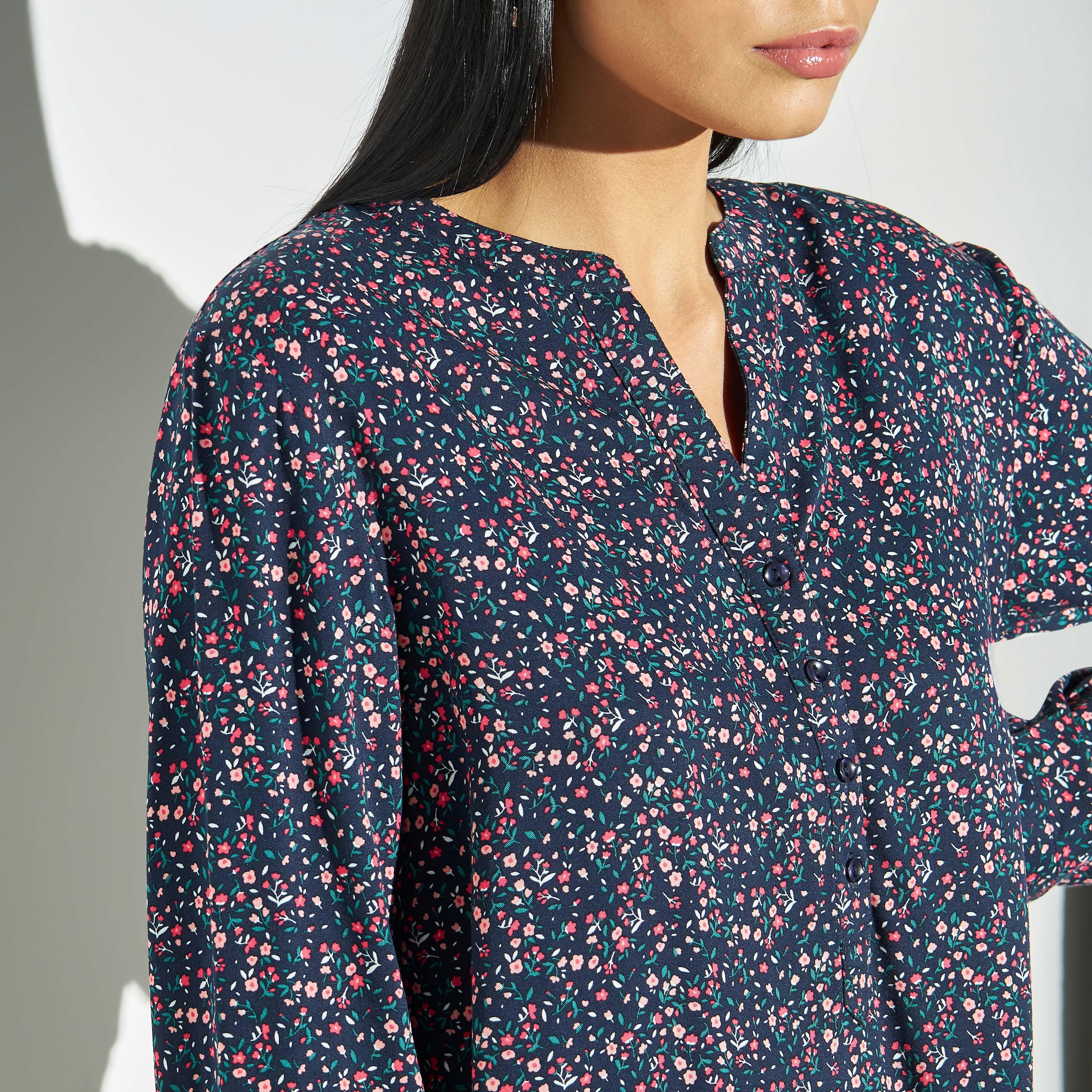 All-Over Floral Print High Low Top with Long Sleeves-women-clothing-shirtsandblouses-blouses-image-4