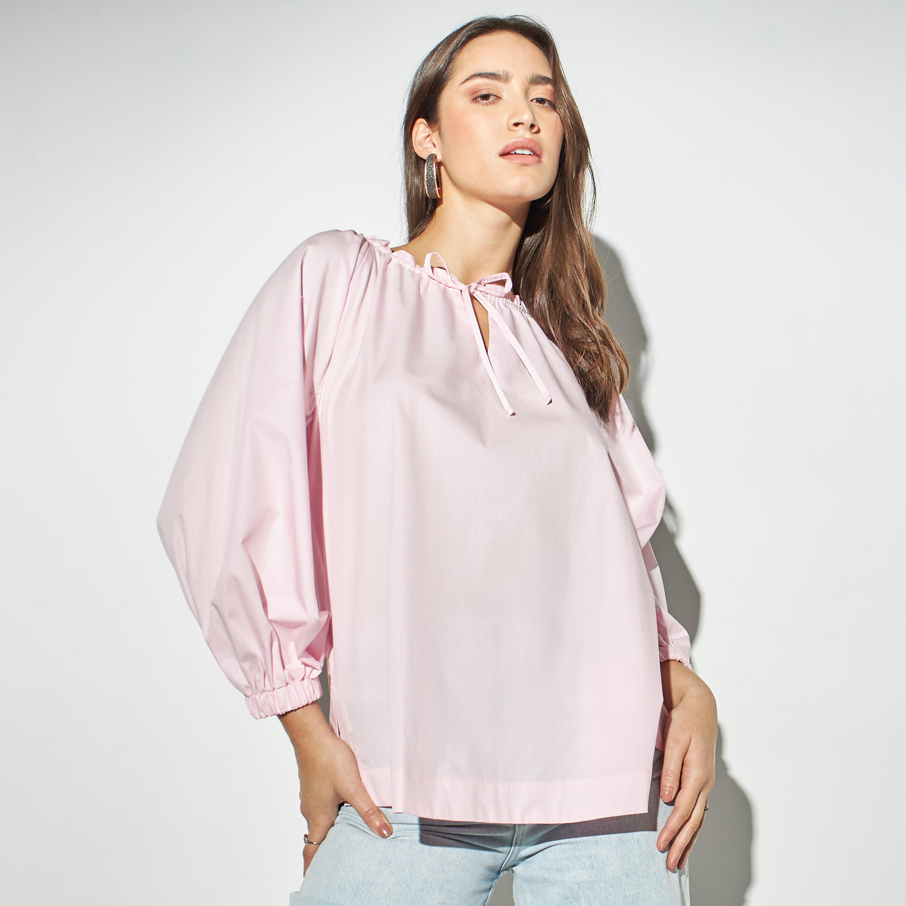 بلوزة سادة بياقة بأربطة وأكمام طويلة-women-clothing-shirtsandblouses-blouses-image-4