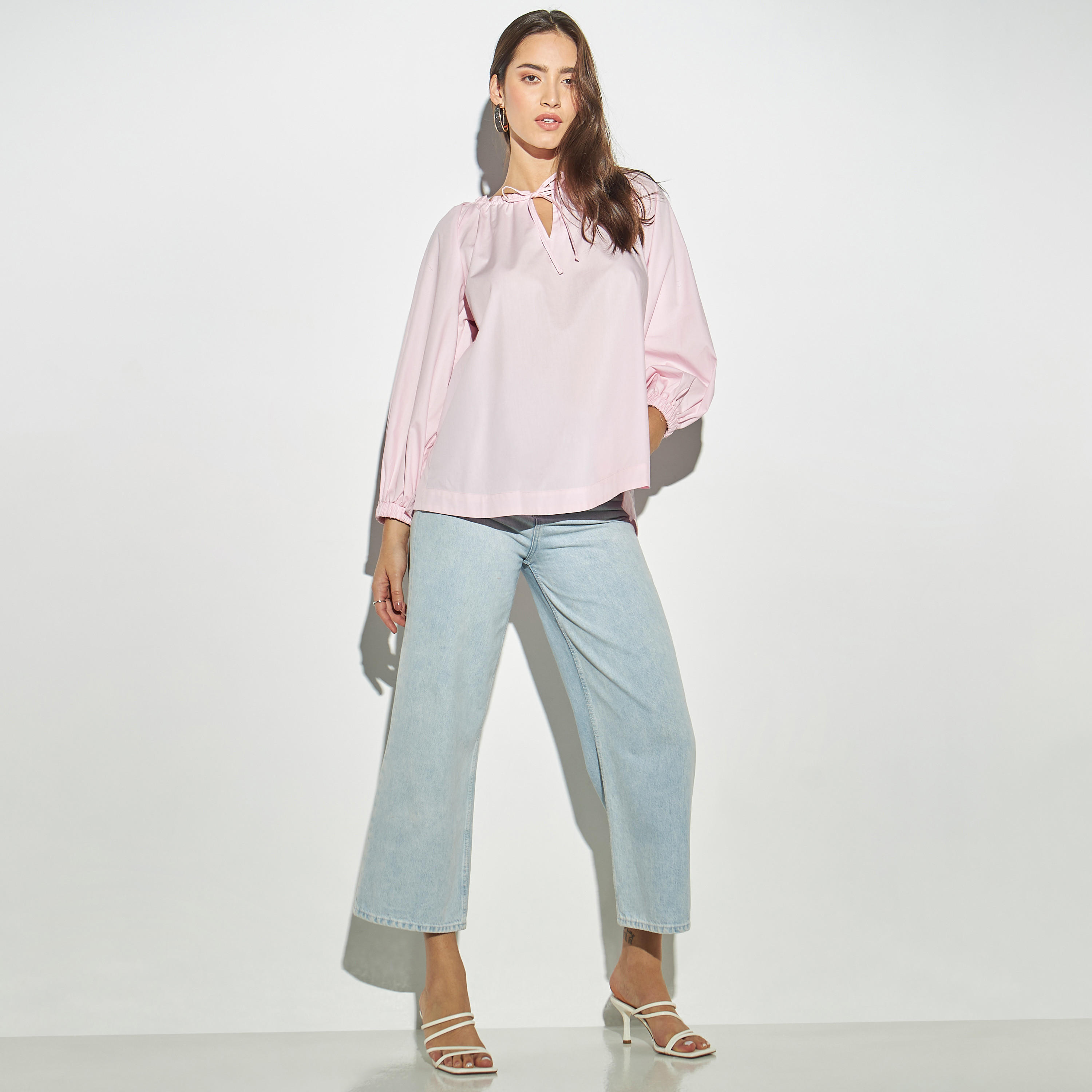 بلوزة سادة بياقة بأربطة وأكمام طويلة-women-clothing-shirtsandblouses-blouses-image-3