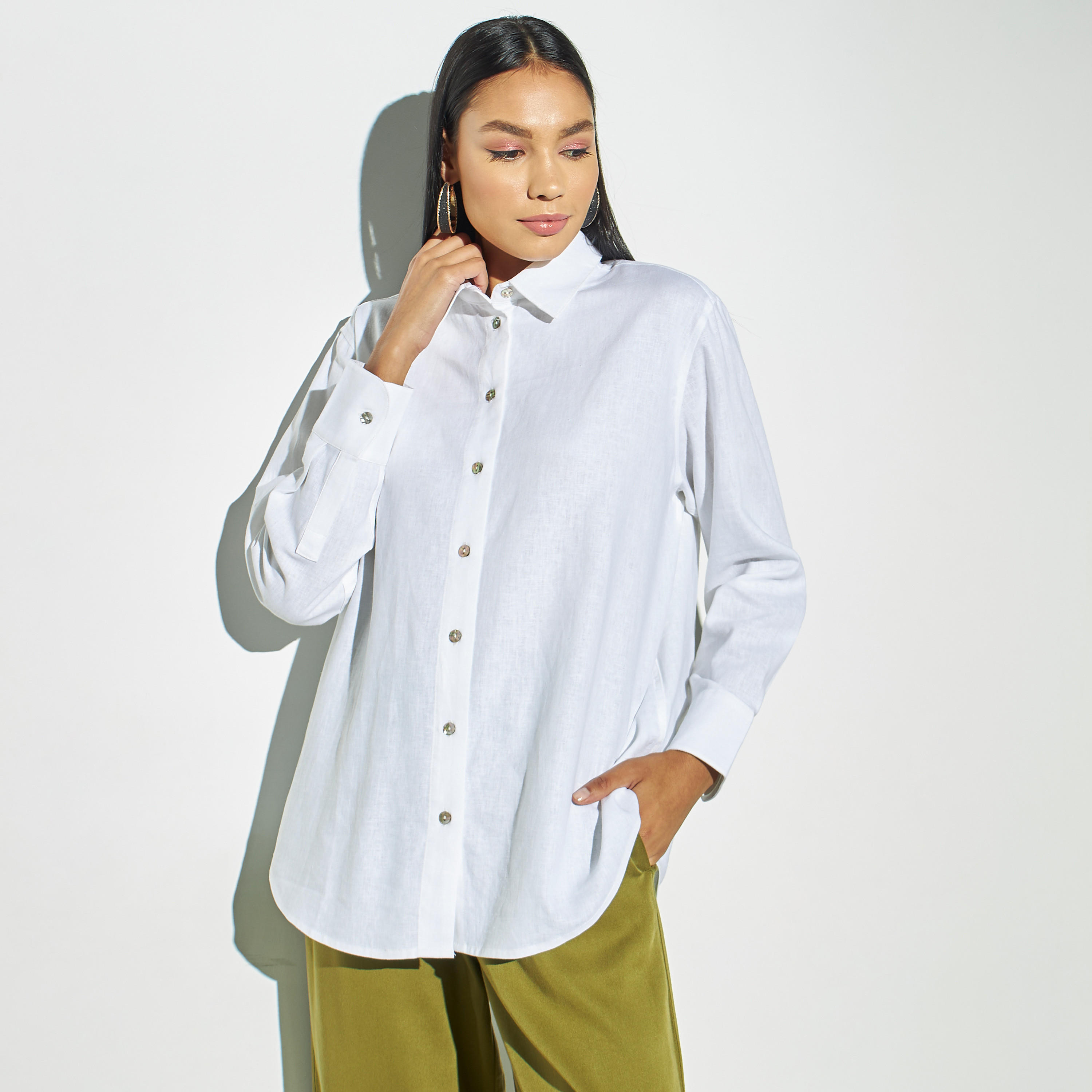 Solid Linen Shirt with Long Sleeves-women-clothing-shirtsandblouses-shirts-image-1