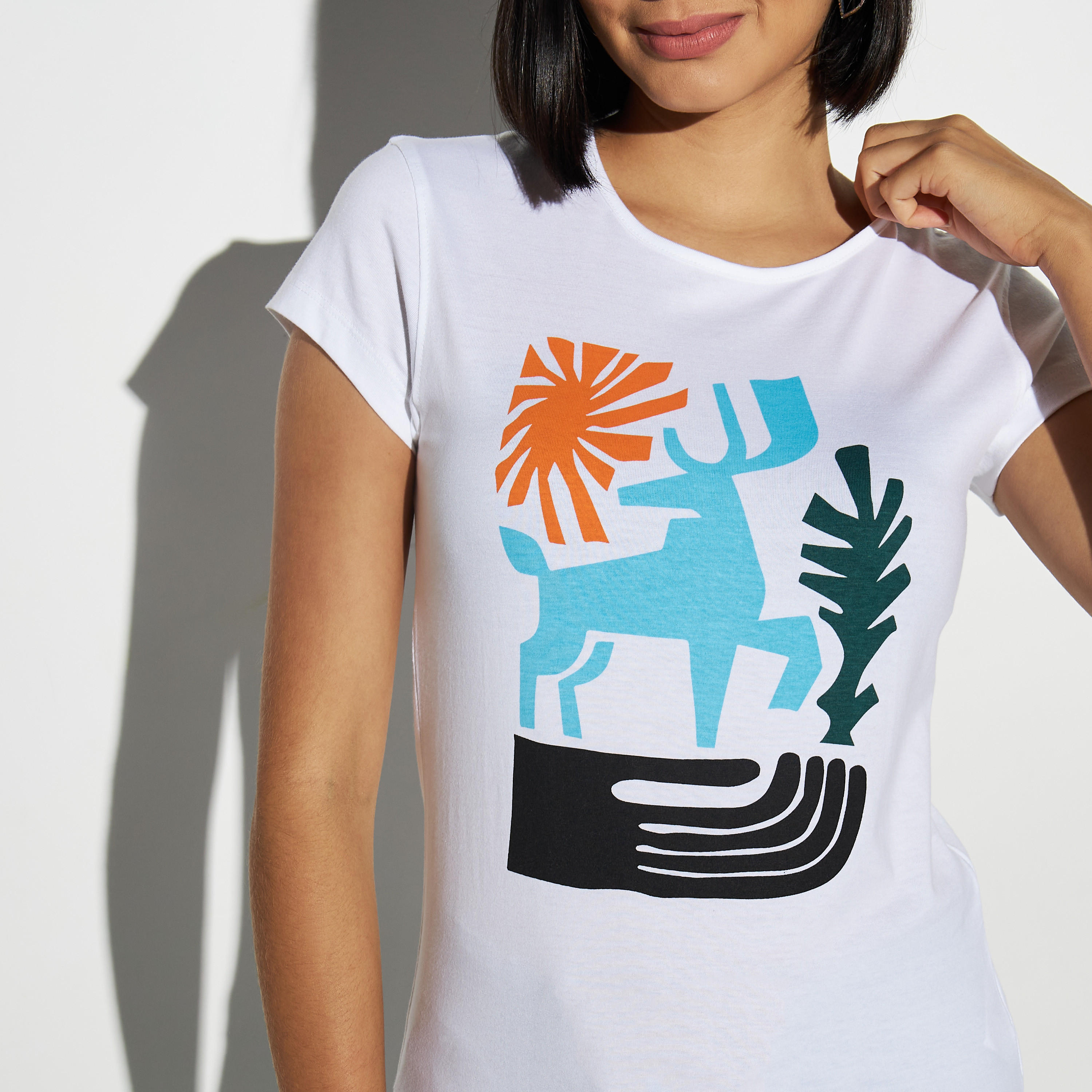 Graphic Print Crew Neck T-shirt with Cap Sleeves-women-clothing-tshirts-image-4