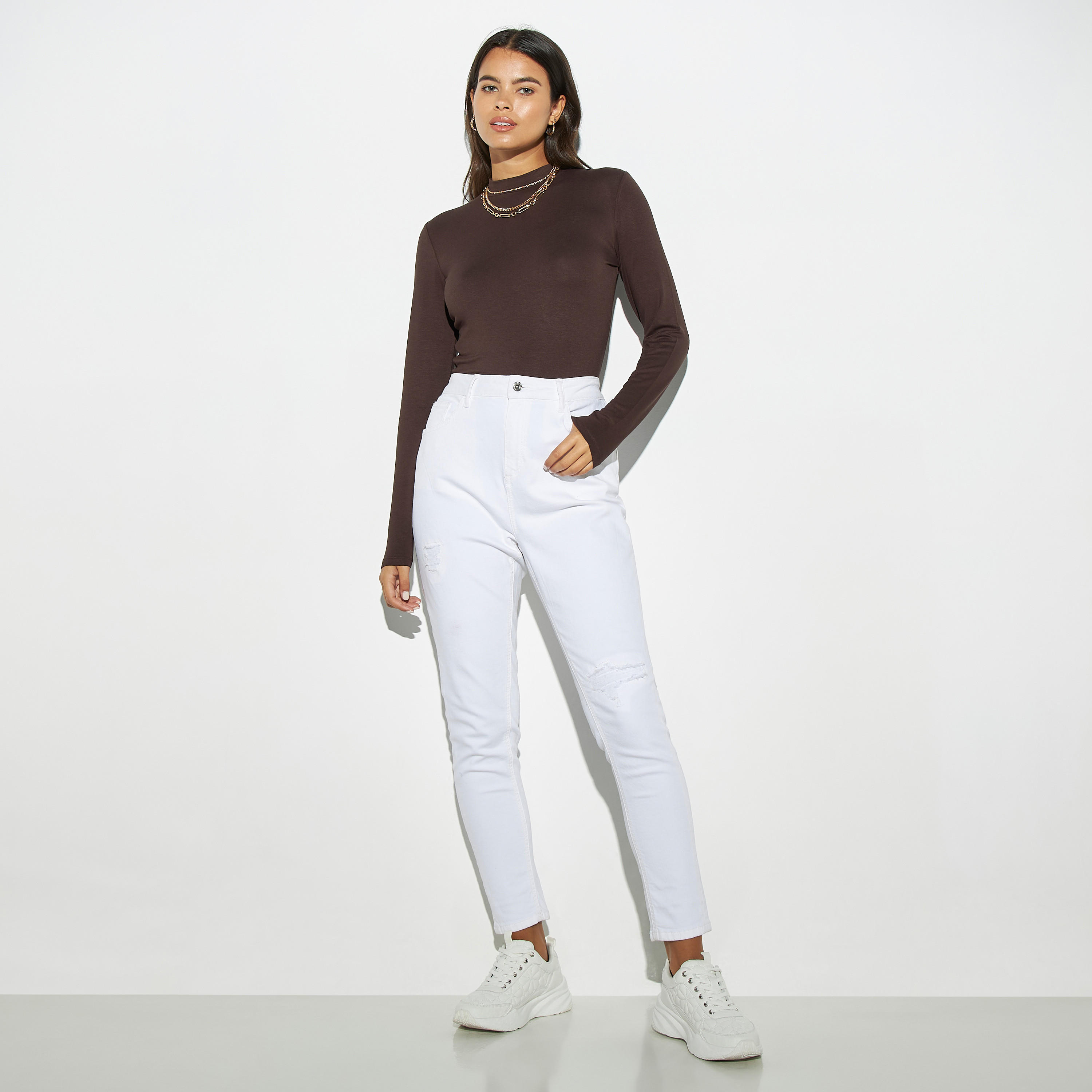 تيشيرت سادة بياقة عالية وأكمام طويلة-women-clothing-tshirts-image-3