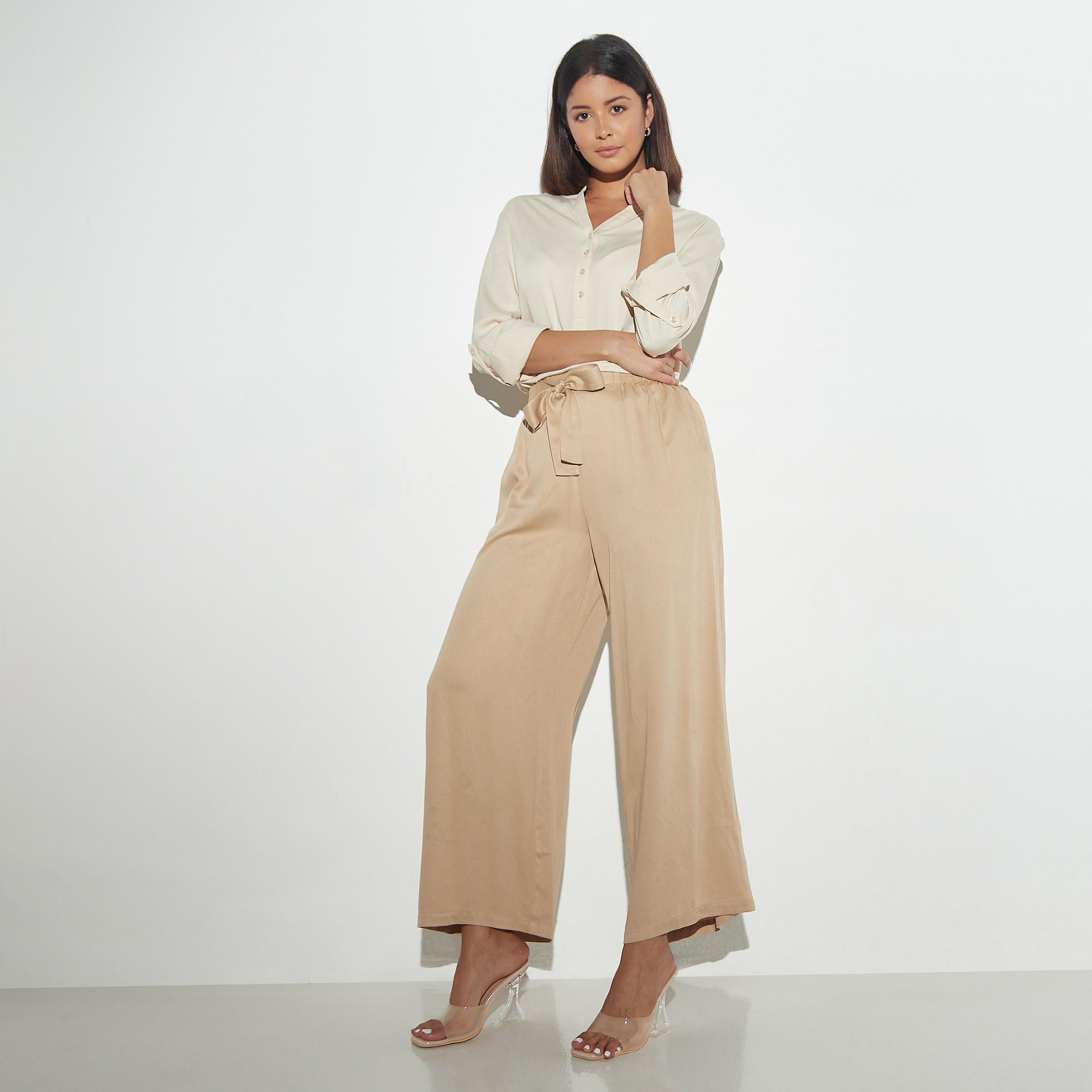 بنطلون واسع الساقين بحزام ربط وجيوب-women-clothing-bottoms-trousers-image-2