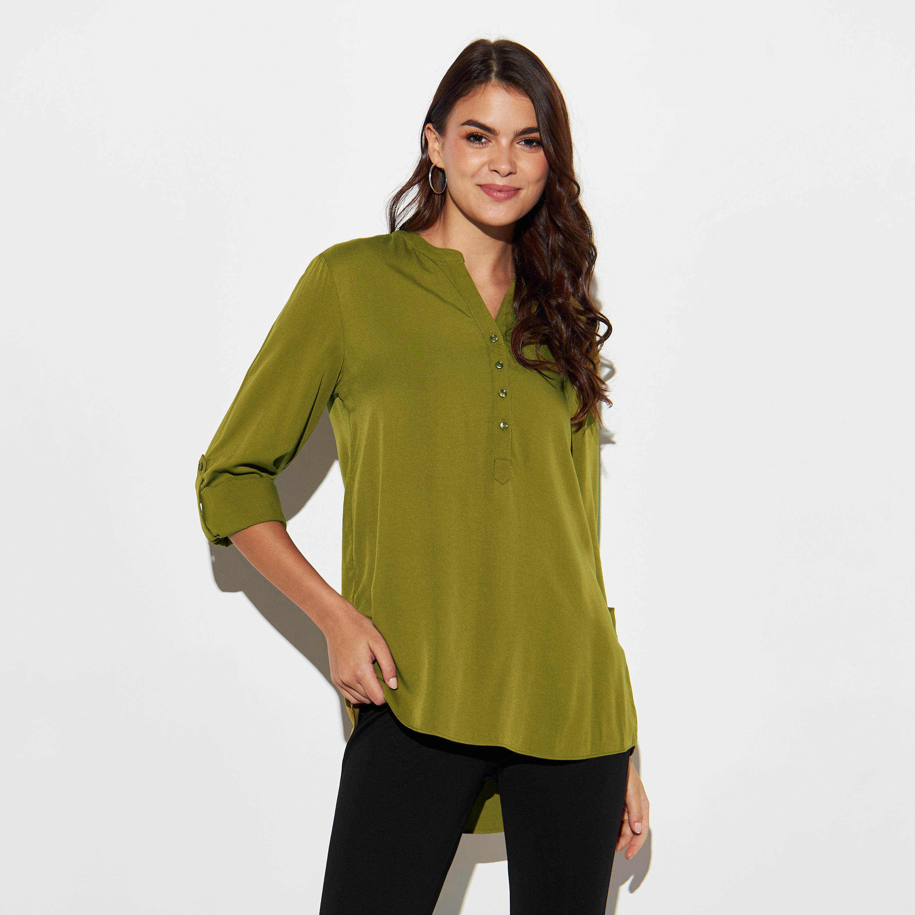 بلوزة بحواف غير مستوية الطول وأكمام ملفوفة-women-clothing-shirtsandblouses-blouses-image-4
