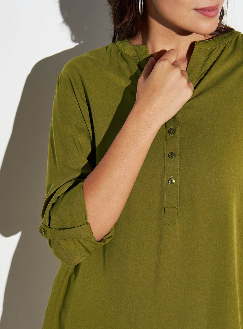 بلوزة بحواف غير مستوية الطول وأكمام ملفوفة-women-clothing-shirtsandblouses-blouses-image-2