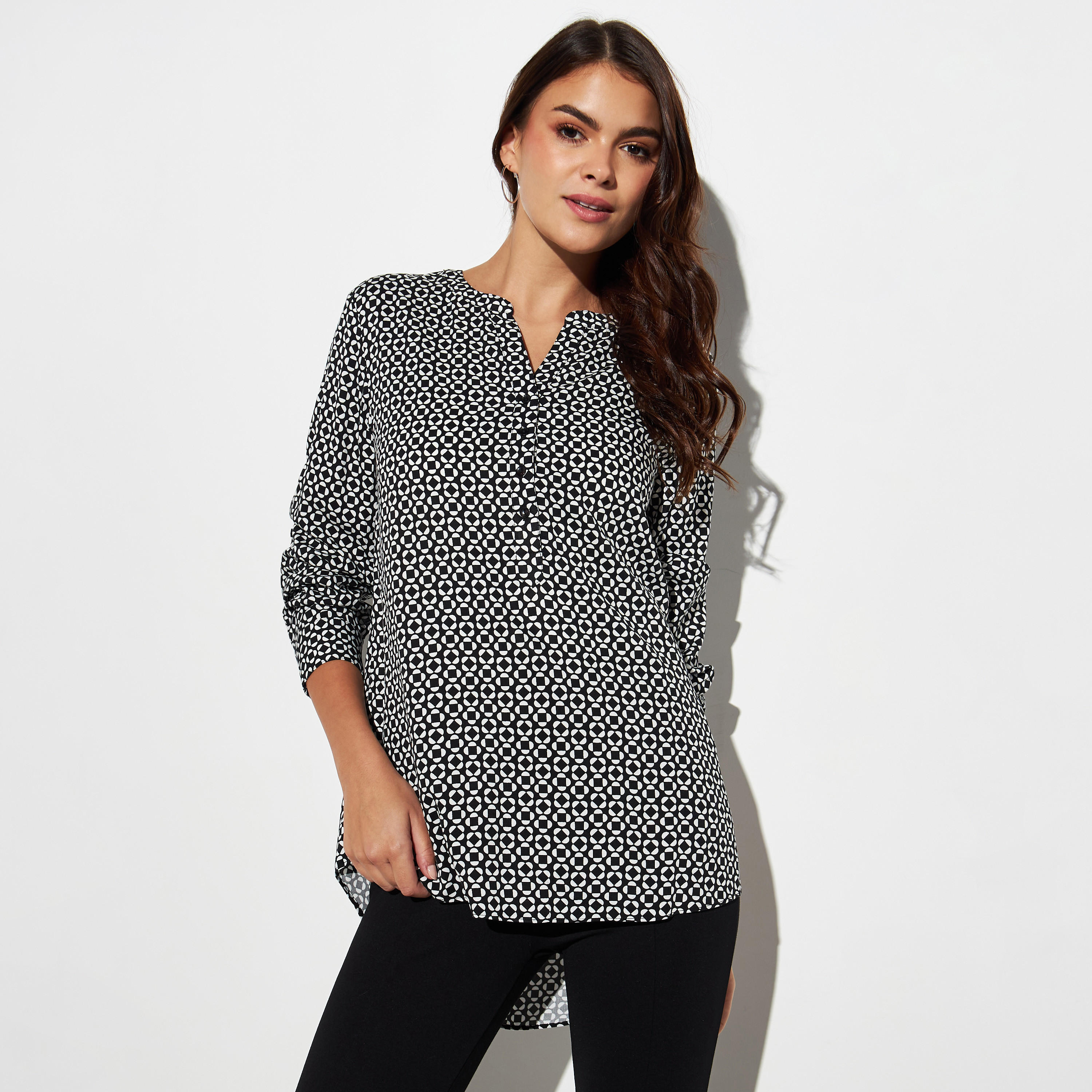 بلوزة بطبعات وأكمام مثنية للأعلى-women-clothing-shirtsandblouses-blouses-image-1