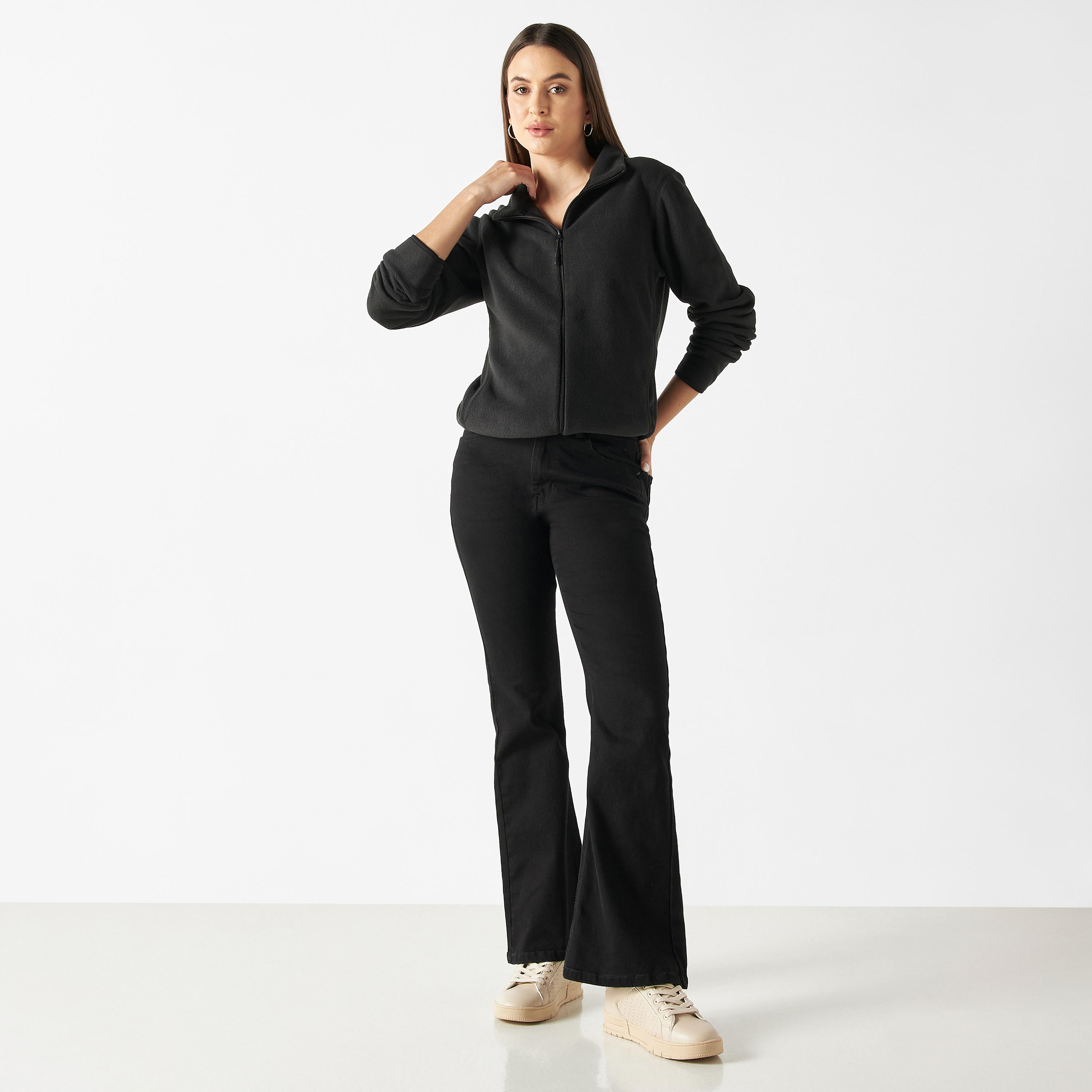 Textured Zip Through Jacket with High Neck and Pockets-women-winterwear-coatsandjackets-jackets-image-2