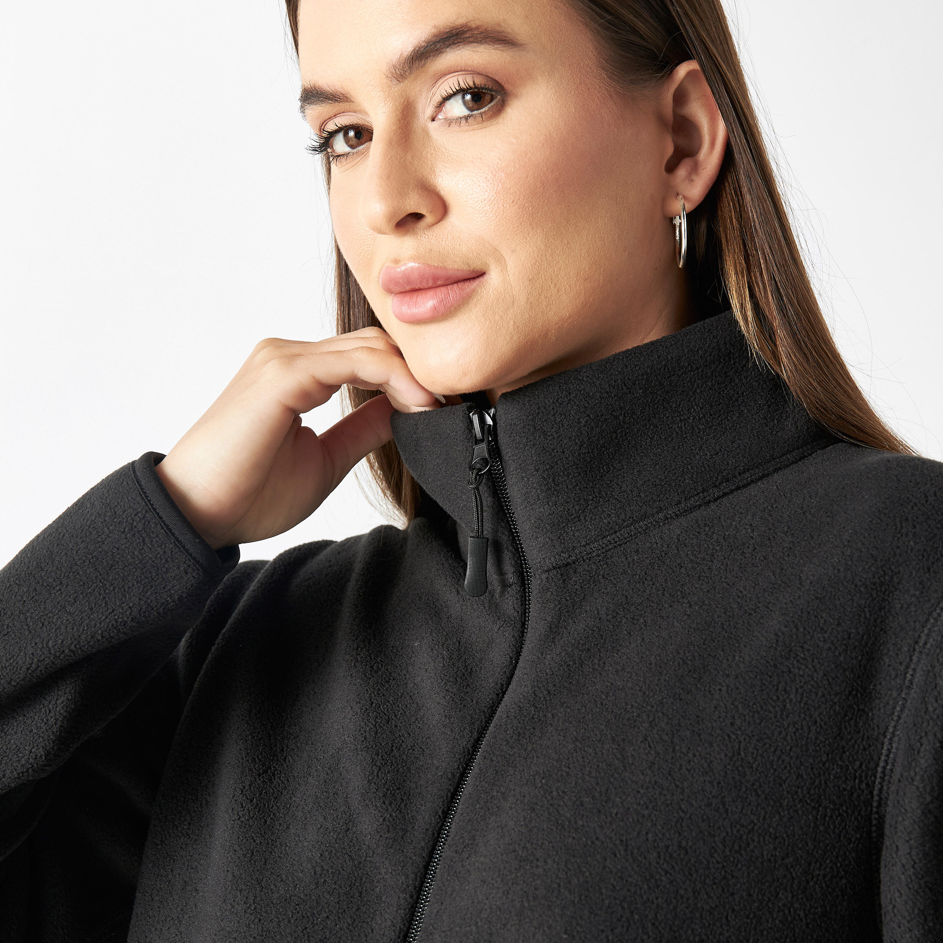 Textured Zip Through Jacket with High Neck and Pockets-women-winterwear-coatsandjackets-jackets-image-4
