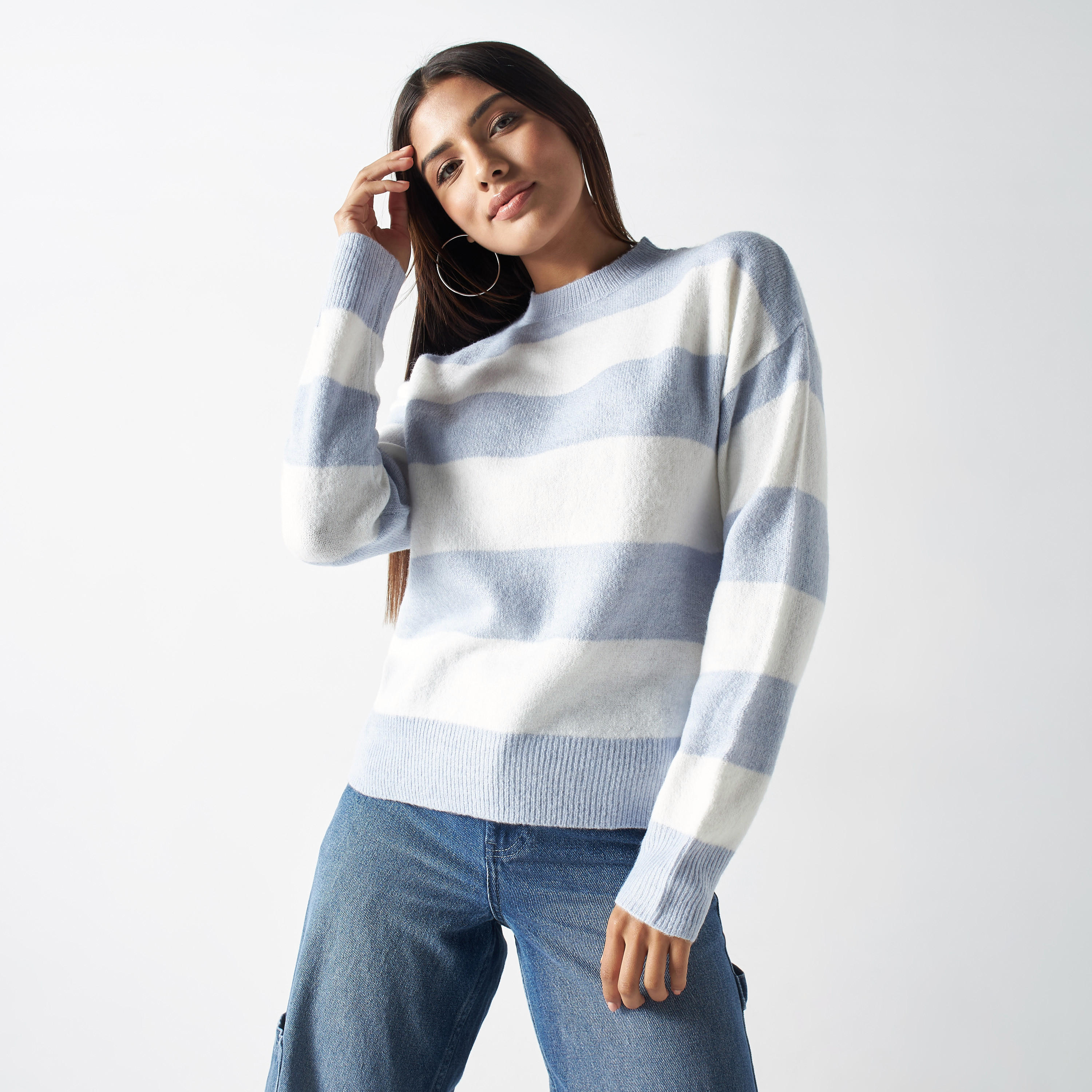 كنزة مخططة بأكمام طويلة-women-clothing-cardigansandjumpers-jumpers-image-1