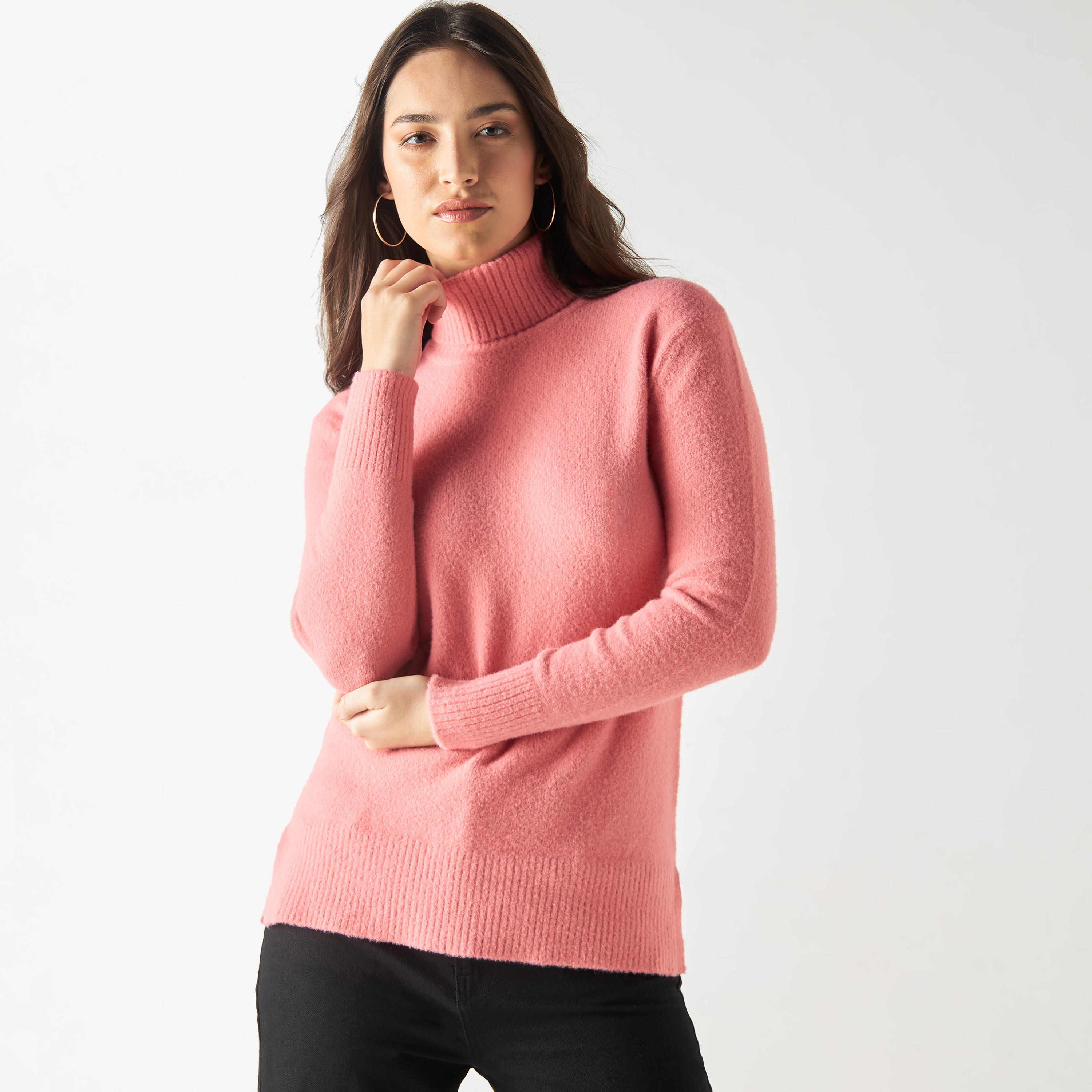Textured Turtle Neck Sweater with Long Sleeves-women-clothing-cardigansandjumpers-jumpers-image-1