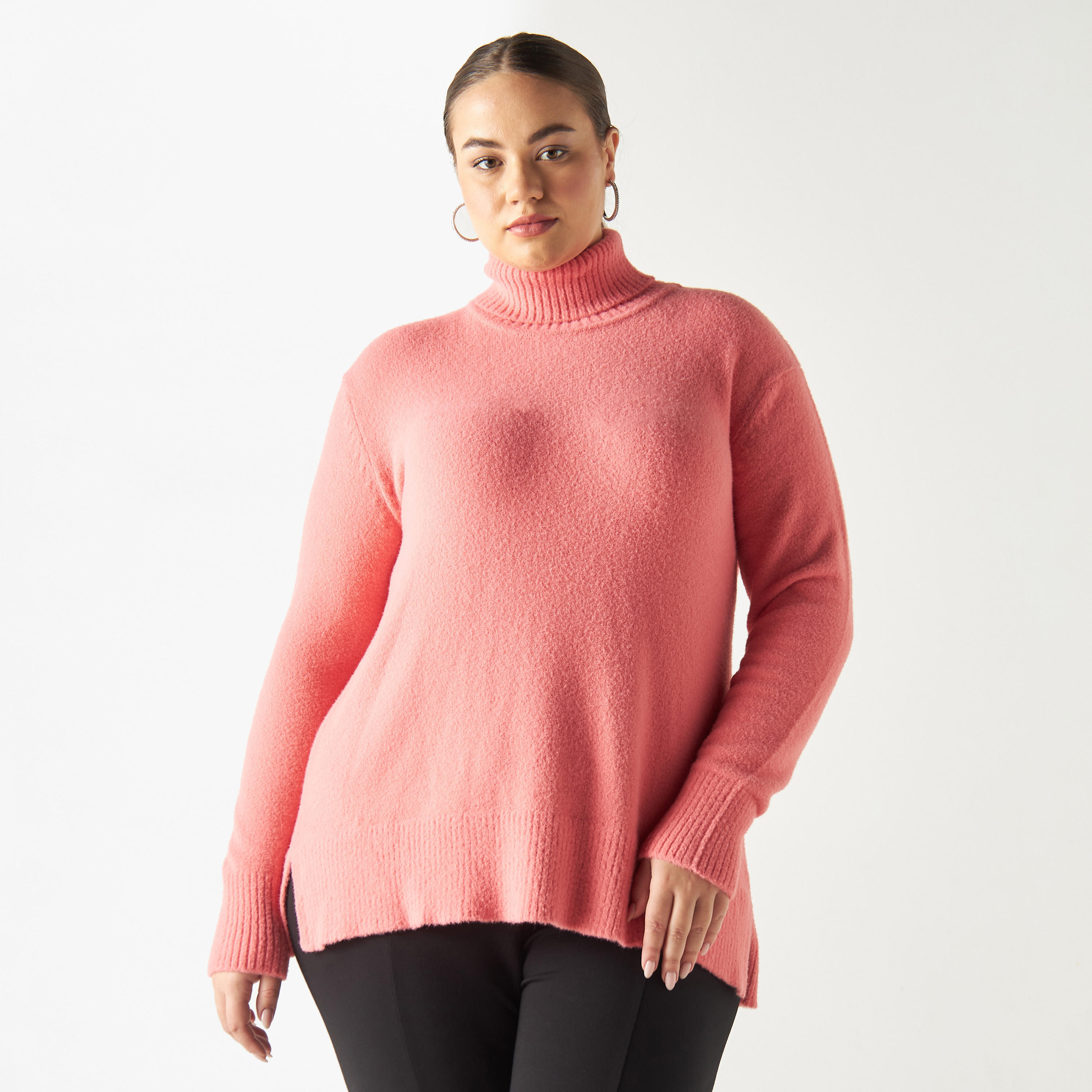 Textured Turtle Neck Sweater with Long Sleeves-women-clothing-cardigansandjumpers-jumpers-image-2