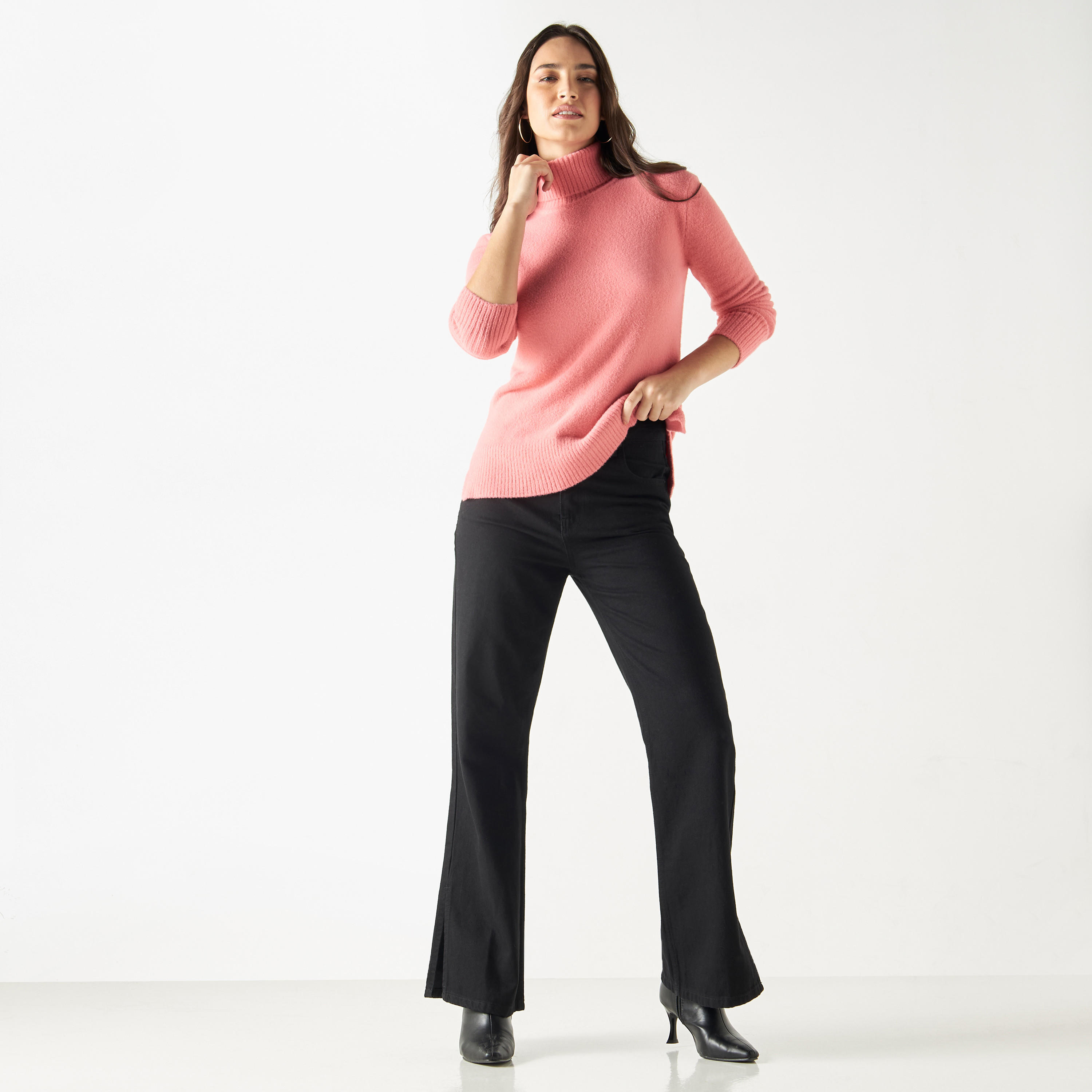 Textured Turtle Neck Sweater with Long Sleeves-women-clothing-cardigansandjumpers-jumpers-image-3