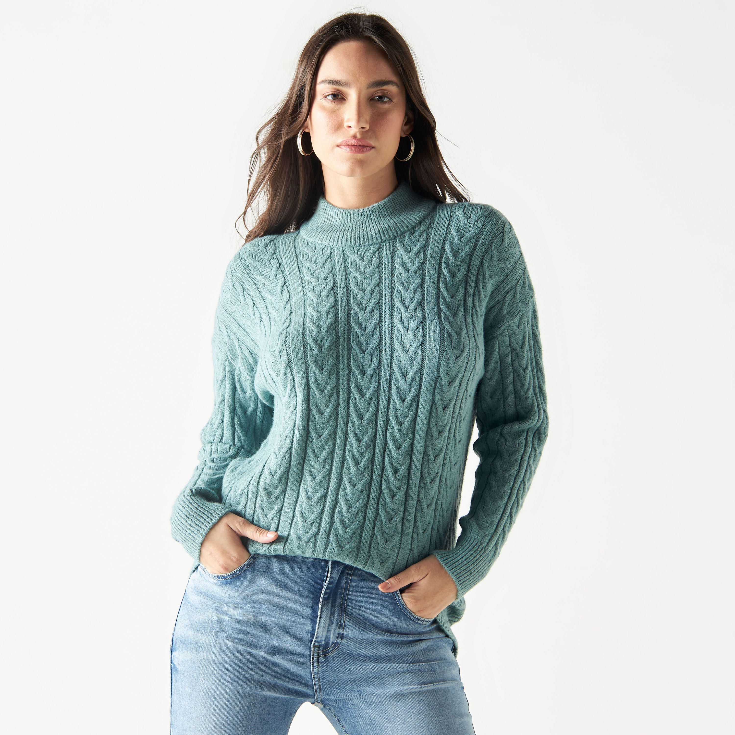 Cable Knit Textured Boxy Sweater with Drop Shoulder Sleeves-women-clothing-cardigansandjumpers-jumpers-image-1