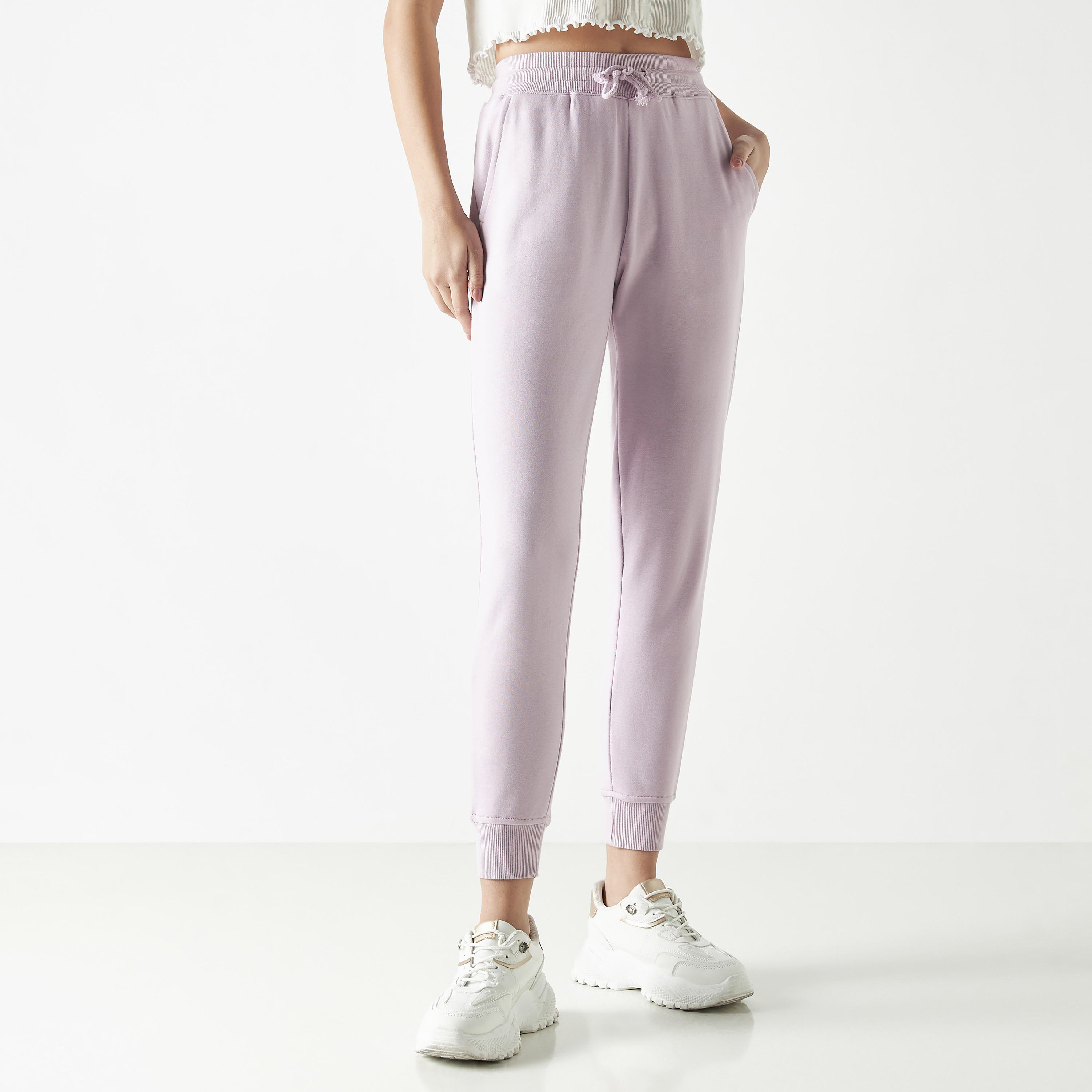 Solid Relaxed Fit Joggers with Drawstring Waist and Pockets-women-clothing-bottoms-joggers-image-1