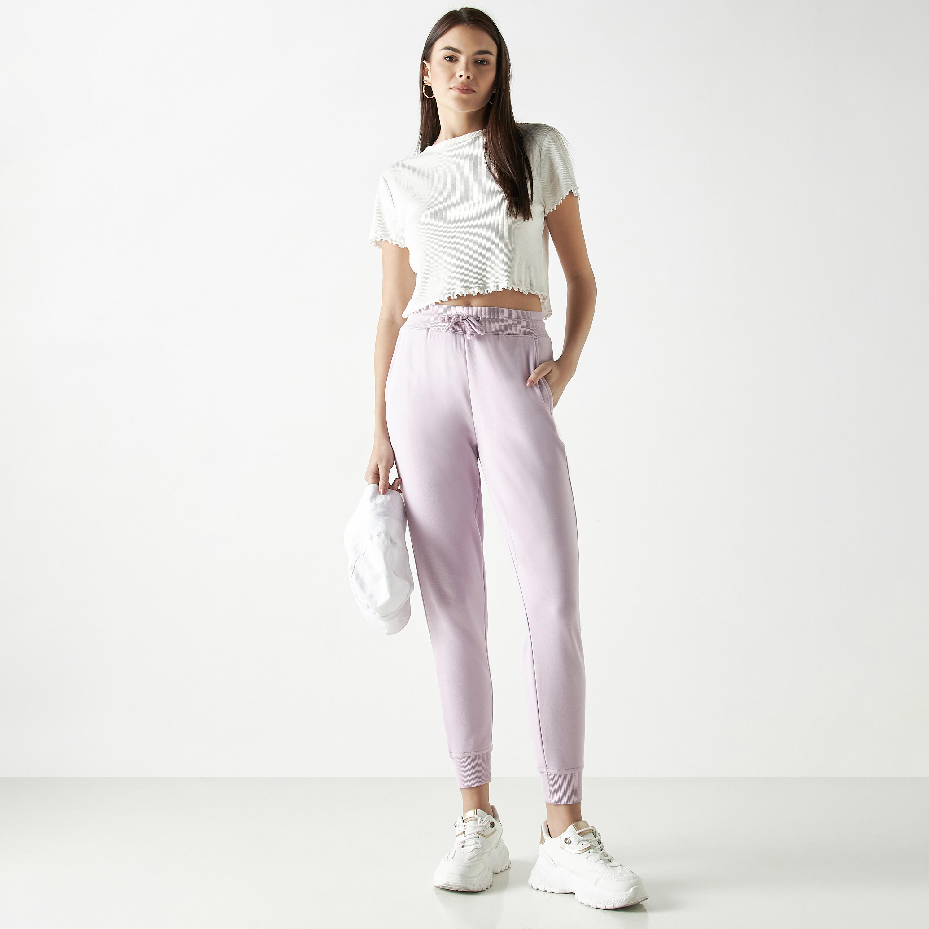 Solid Relaxed Fit Joggers with Drawstring Waist and Pockets-women-clothing-bottoms-joggers-image-3