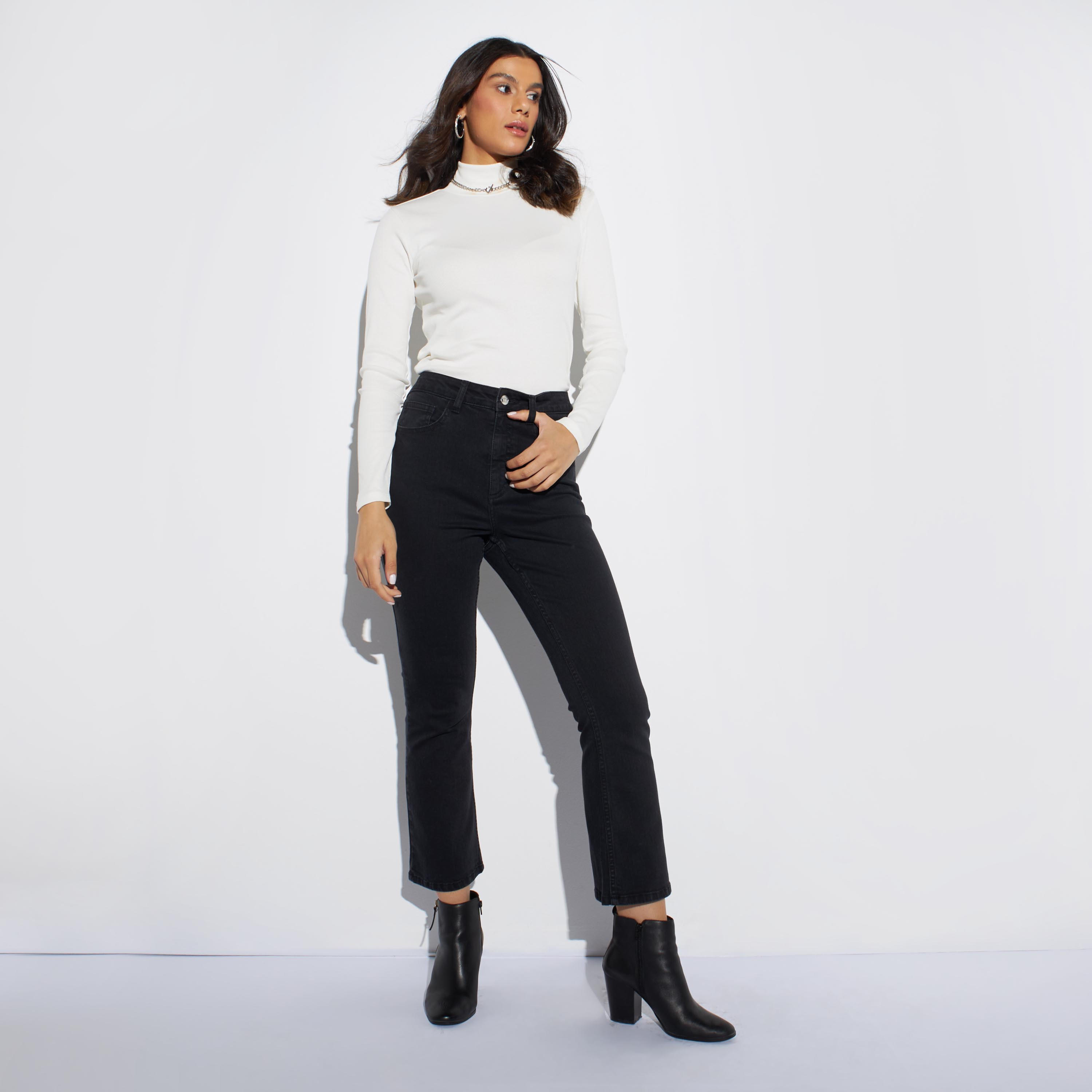 Ribbed T-shirt with High Neck and Long Sleeves-women-clothing-tshirts-image-2