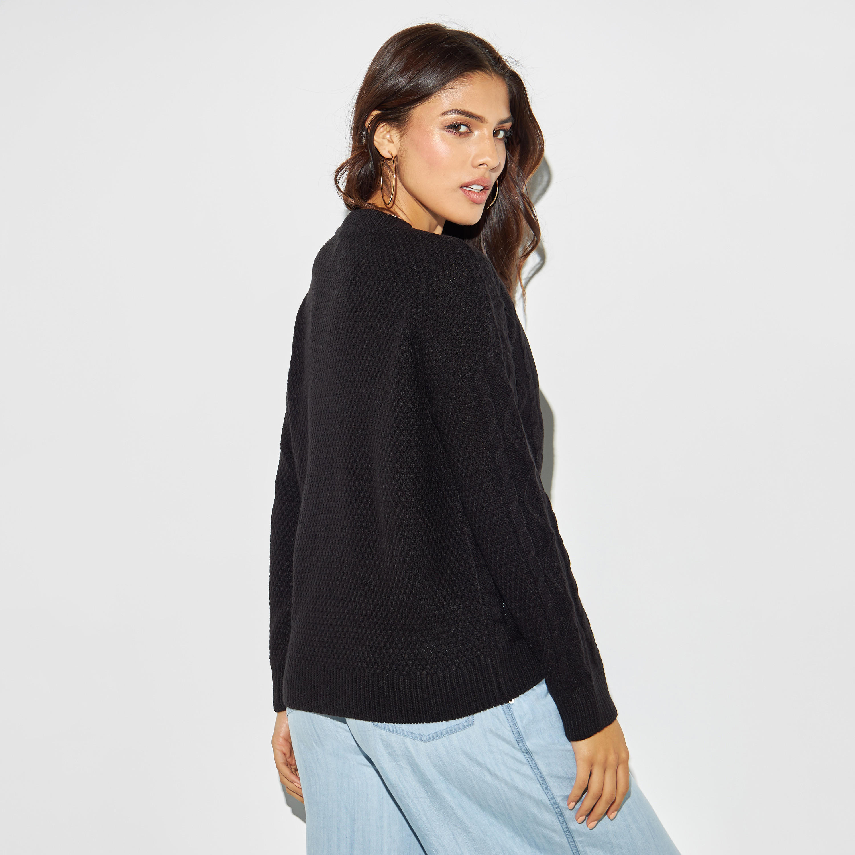 كنزة بارزة الملمس بياقة مستديرة وأكمام طويلة-women-clothing-cardigansandjumpers-jumpers-image-3