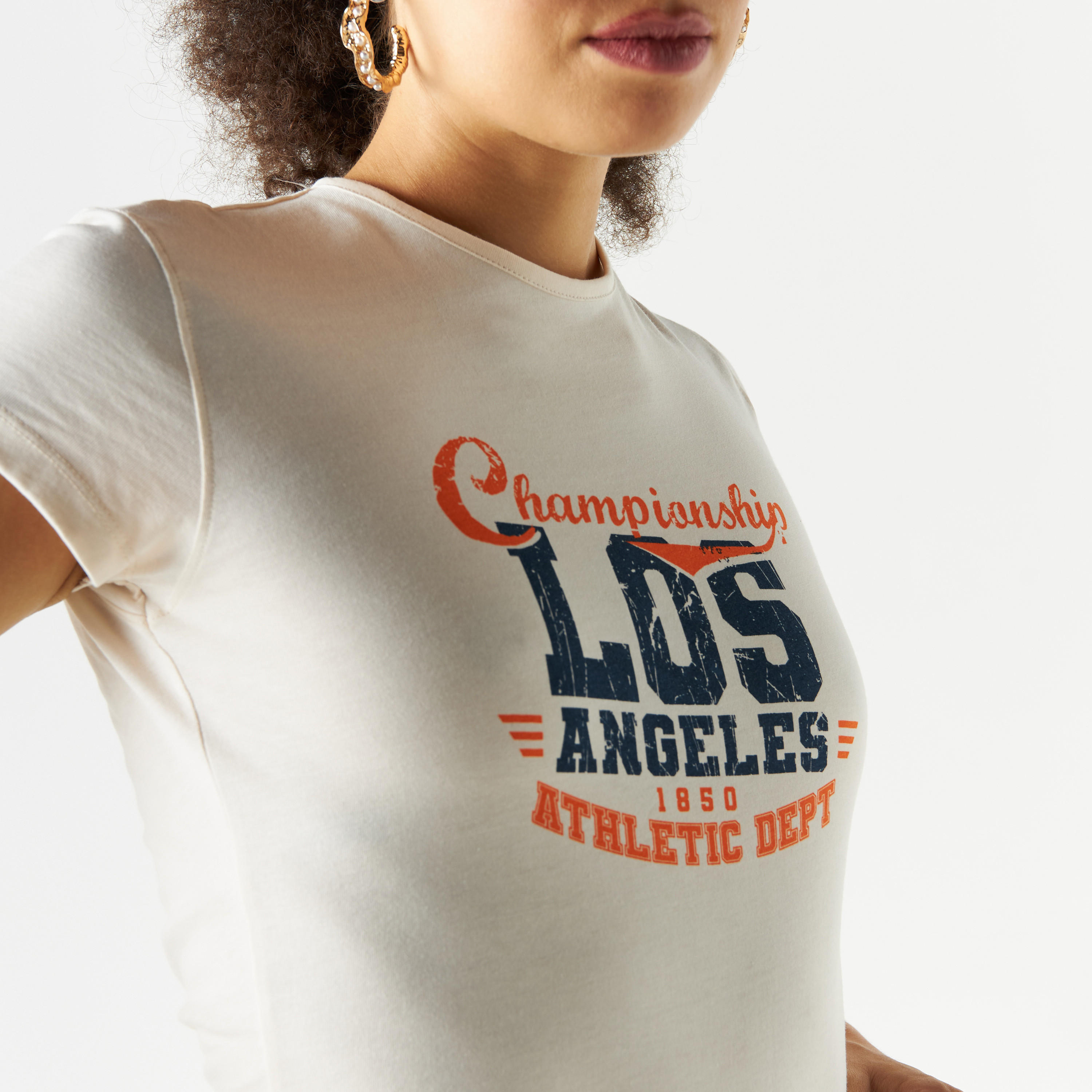 Typography Print Crew Neck T-shirt with Cap Sleeves-women-clothing-tshirts-image-4