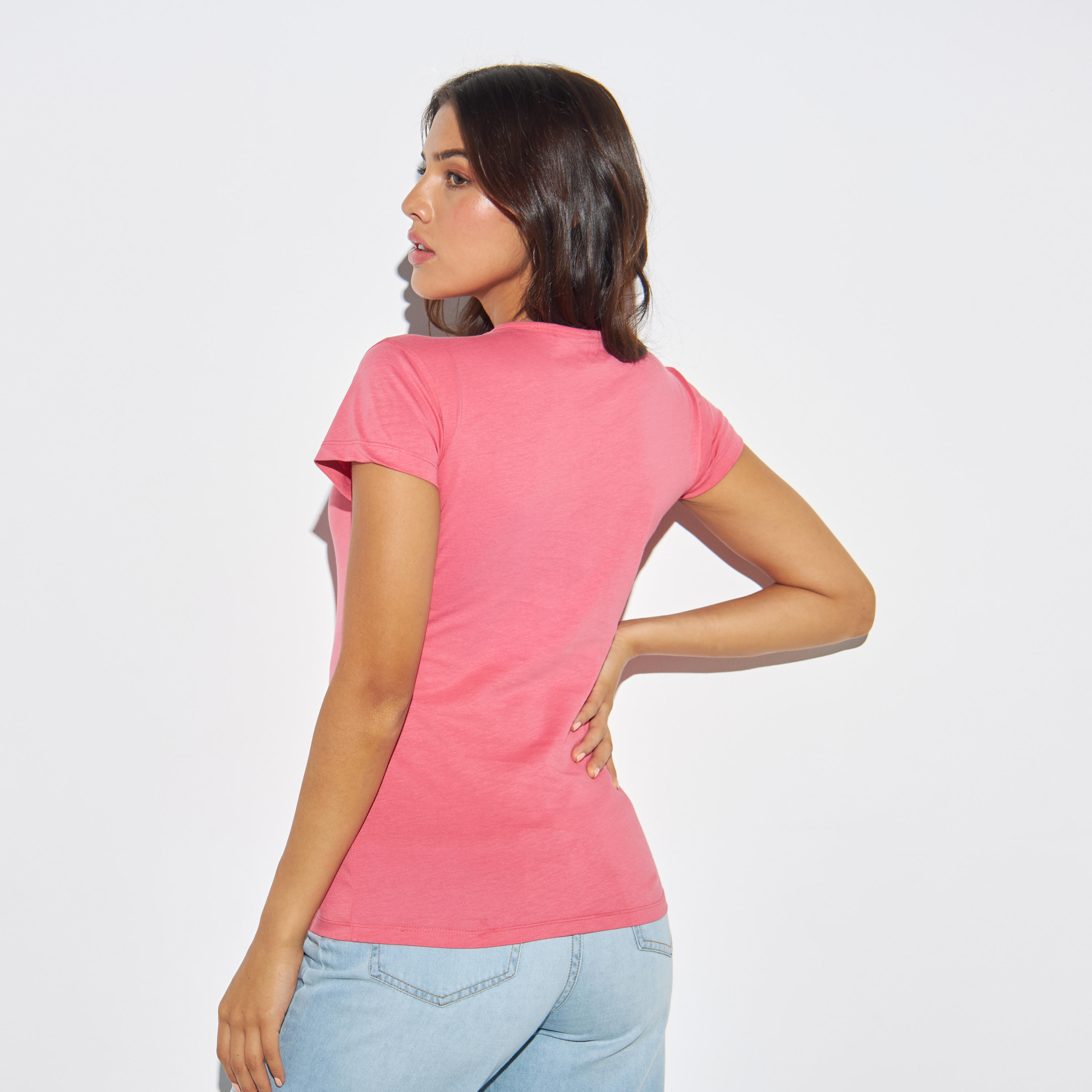 Slogan Print Crew Neck T-shirt with Cap Sleeves-women-clothing-tshirts-image-3