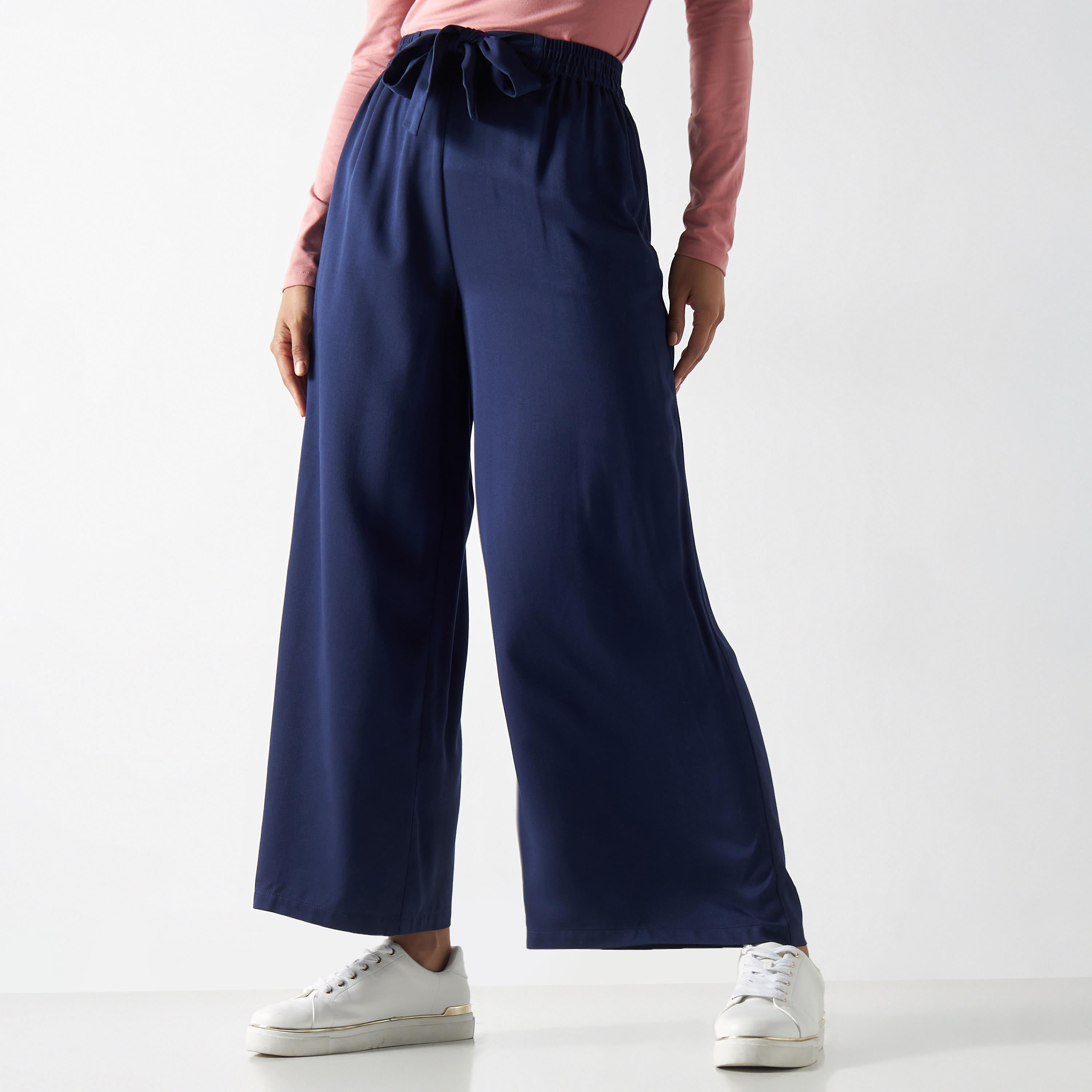 بنطلون واسع الساقين بحزام ربط وجيوب-women-clothing-bottoms-trousers-image-1