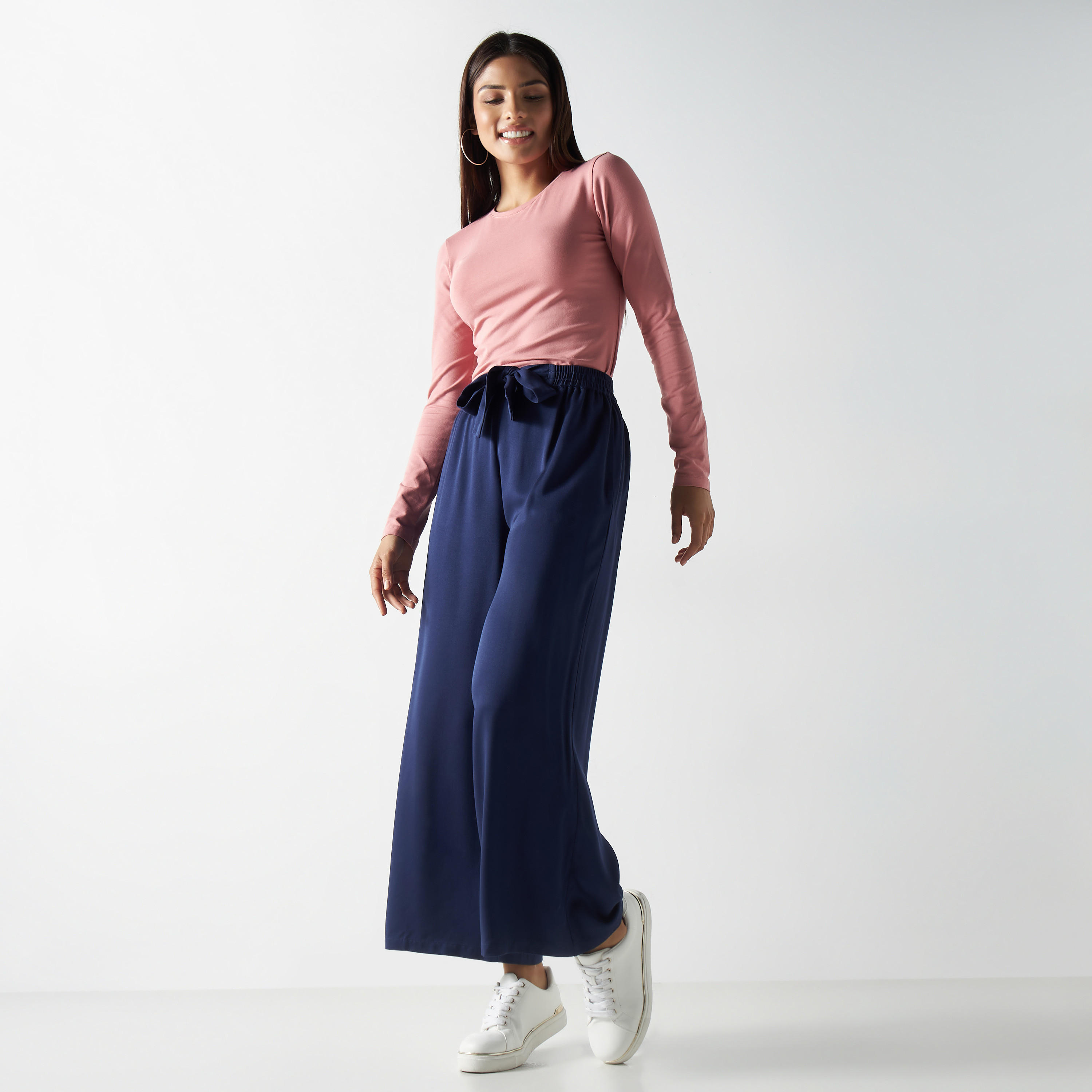 بنطلون واسع الساقين بحزام ربط وجيوب-women-clothing-bottoms-trousers-image-2