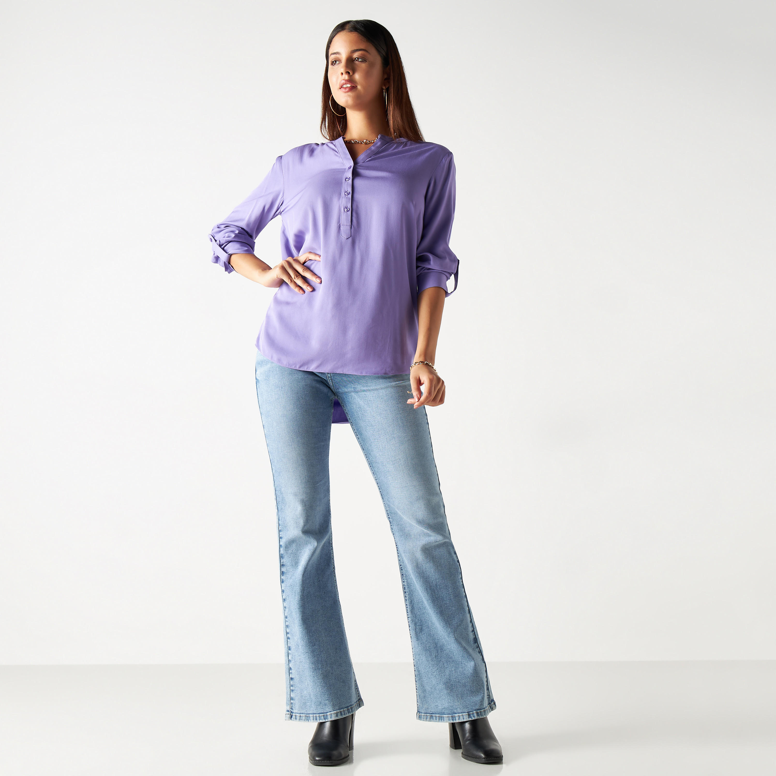 بلوزة بياقة ماندارين وأكمام ملفوفة-women-clothing-shirtsandblouses-blouses-image-2