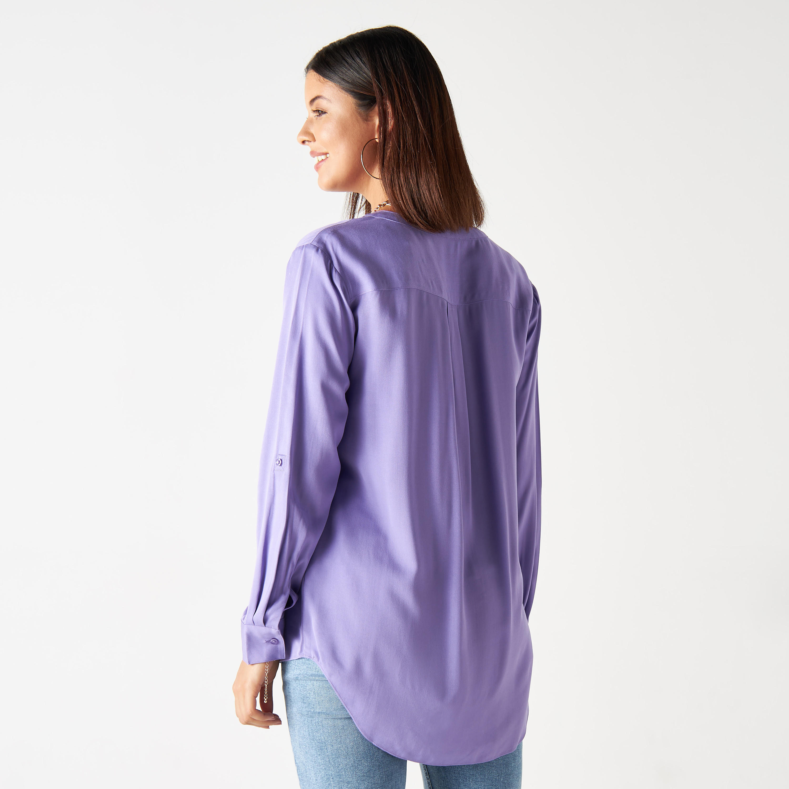 بلوزة بياقة ماندارين وأكمام ملفوفة-women-clothing-shirtsandblouses-blouses-image-3