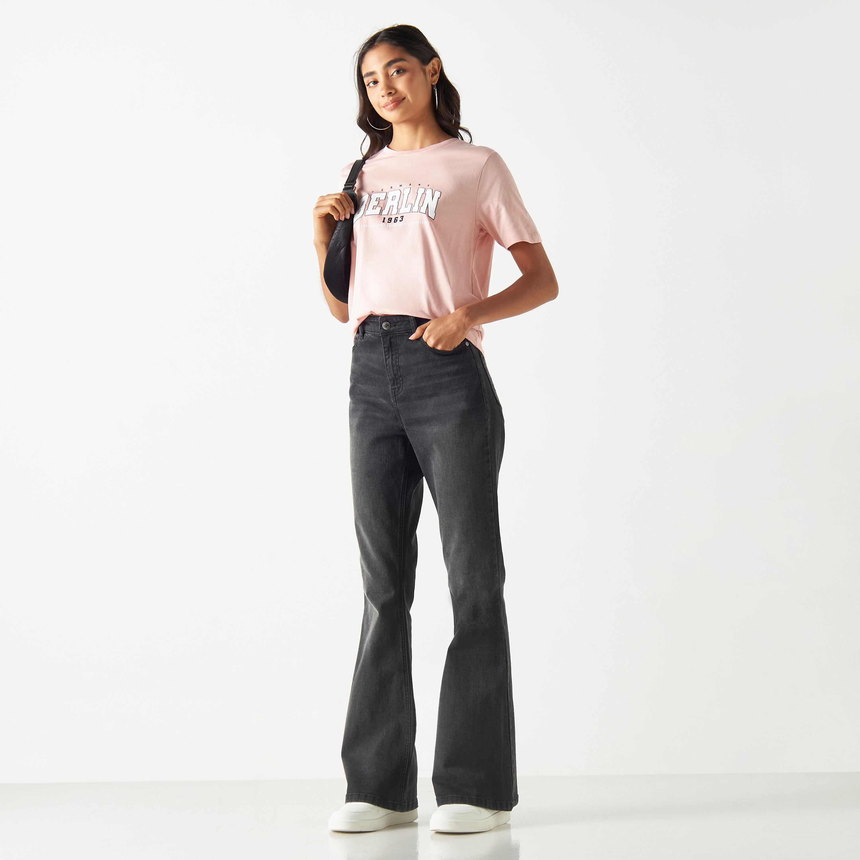 Printed Crew Neck T-shirt with Short Sleeves-women-clothing-tshirts-image-2