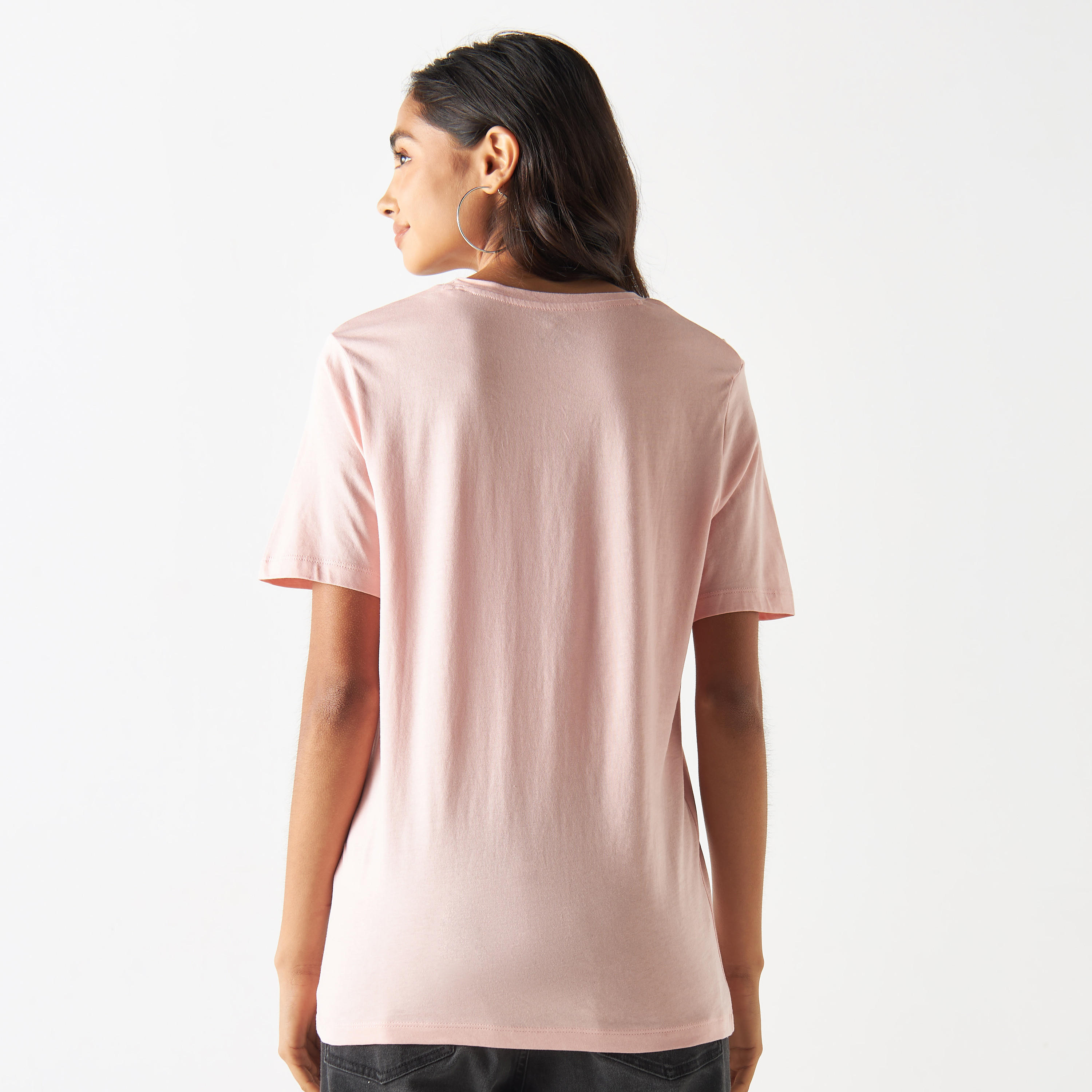 Printed Crew Neck T-shirt with Short Sleeves-women-clothing-tshirts-image-3