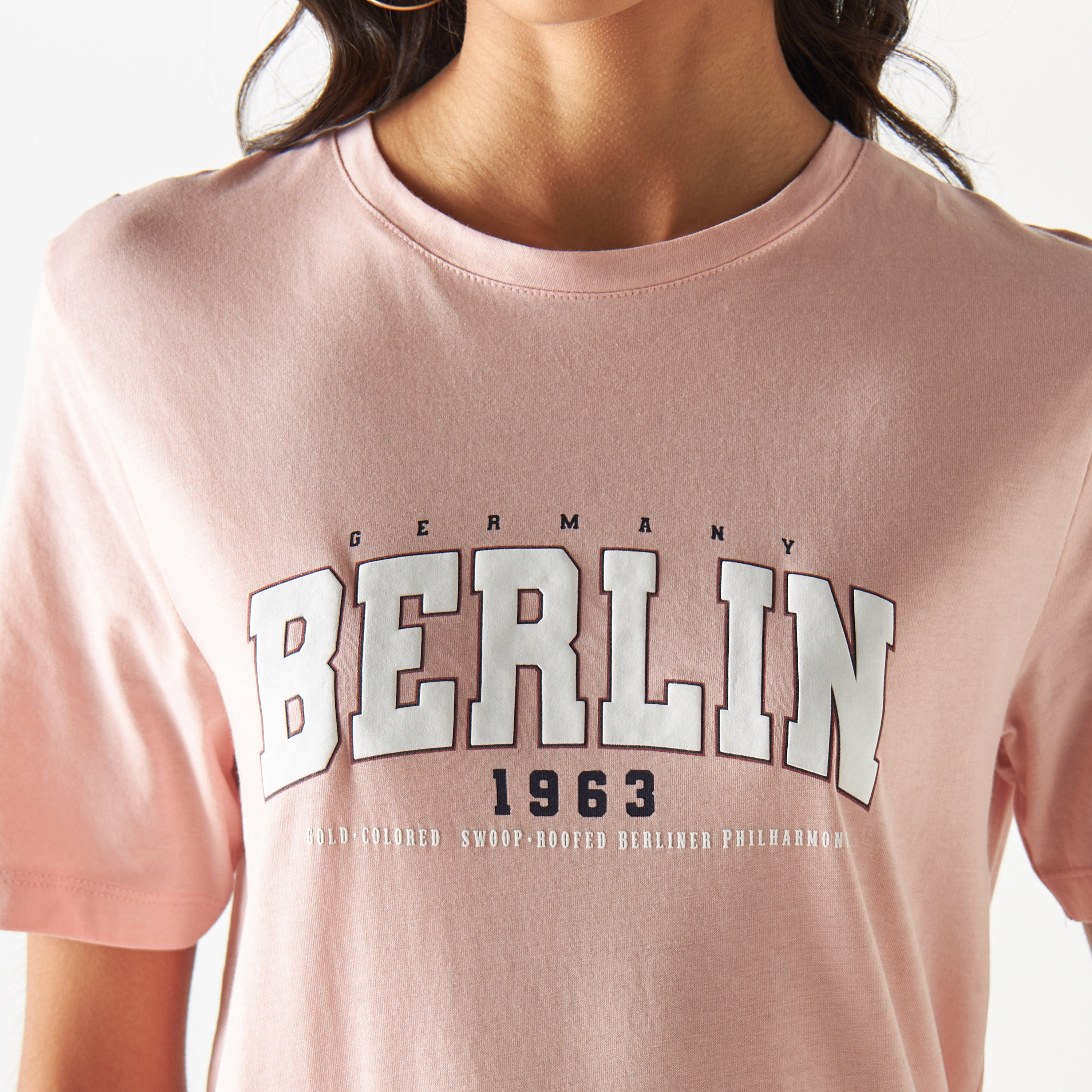 Printed Crew Neck T-shirt with Short Sleeves-women-clothing-tshirts-image-4