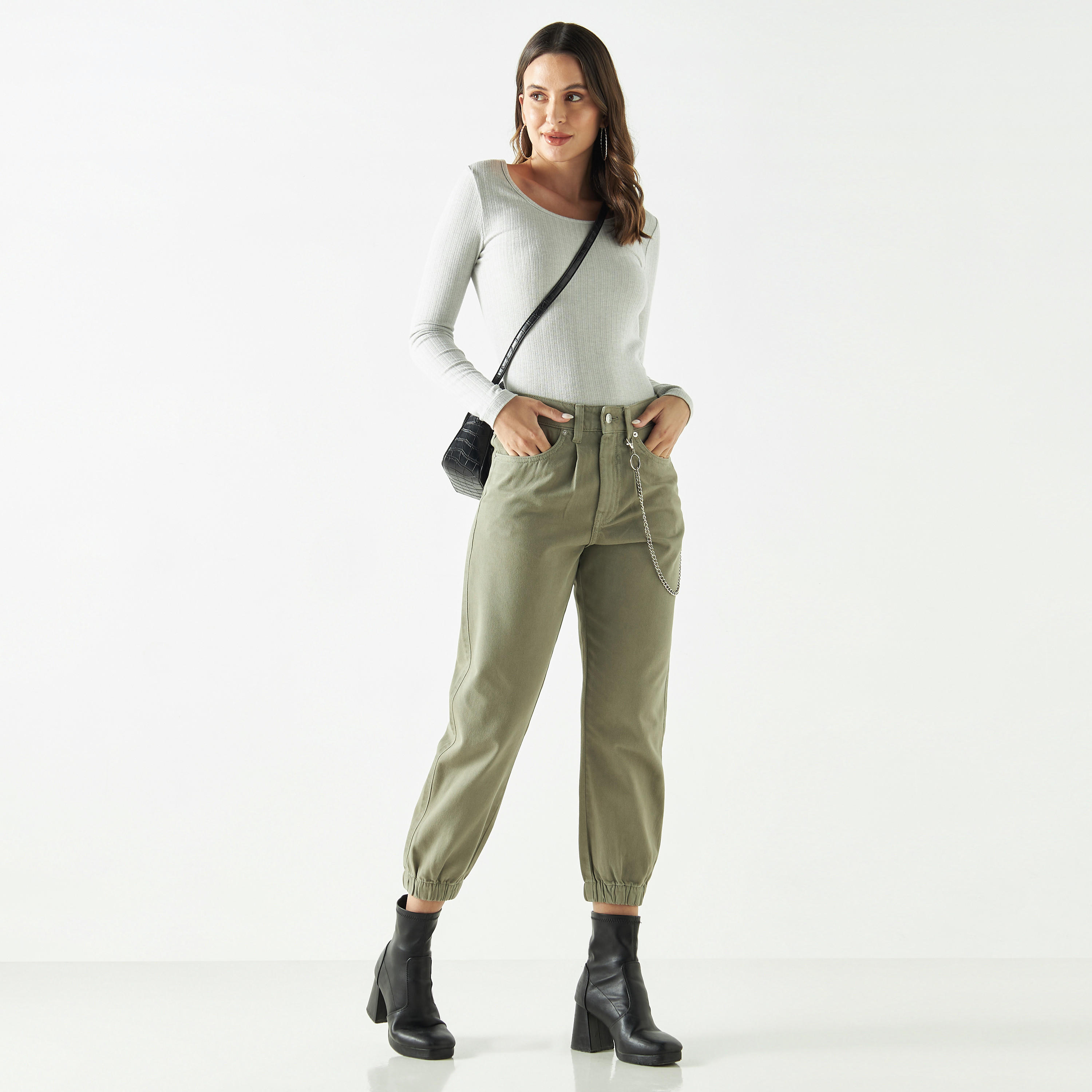 Ribbed Pointelle Round Neck T-shirt with Long Sleeves-women-clothing-tshirts-image-2