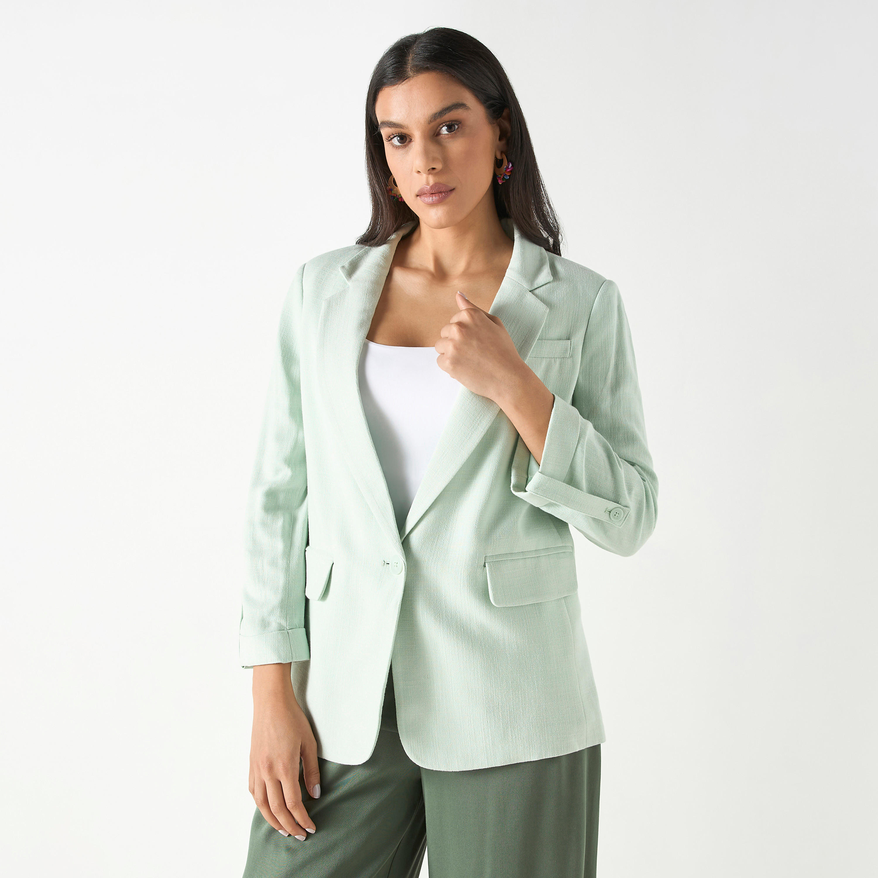Textured Notch Lapel Blazer with Pockets-women-clothing-coatsandjackets-blazers-image-1