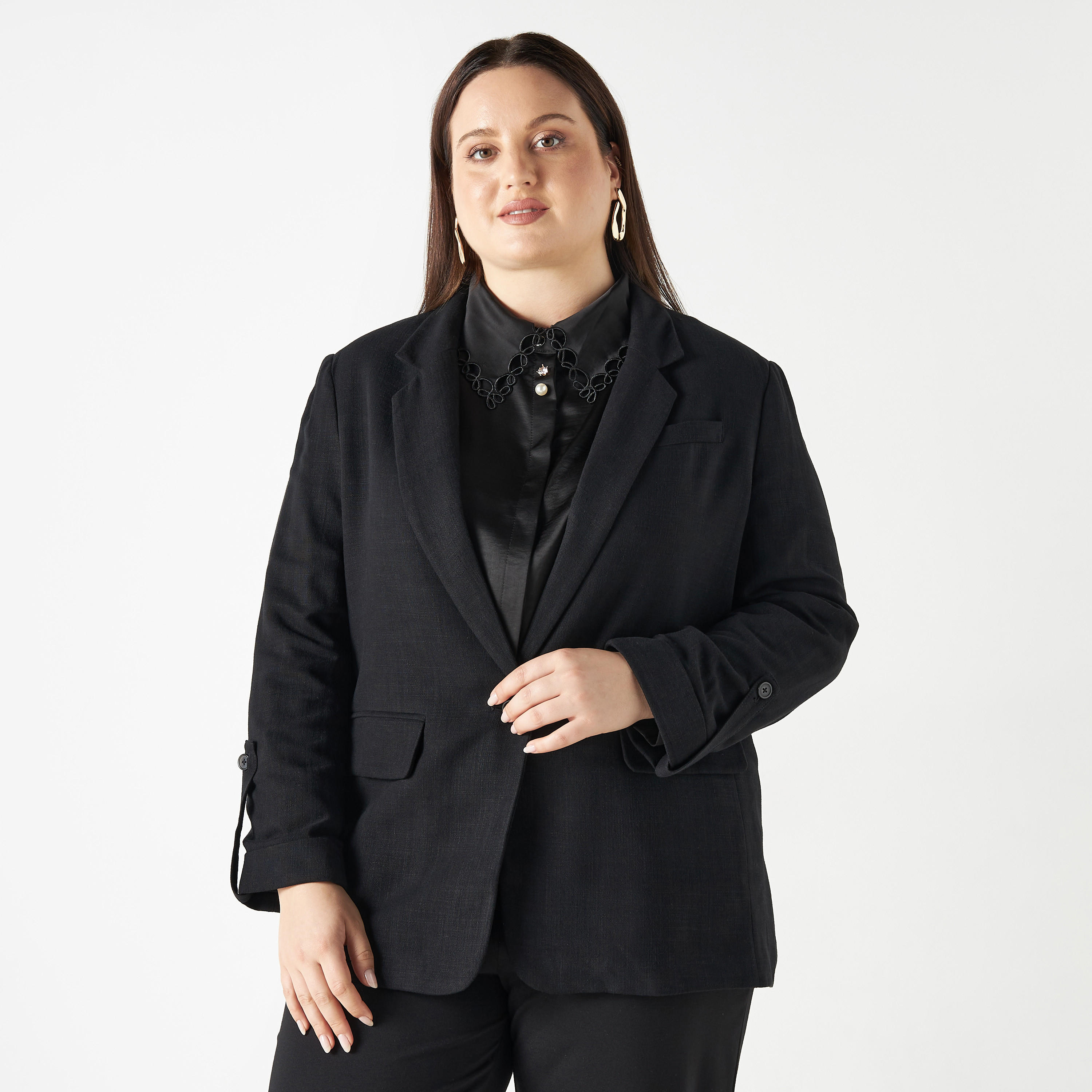 Textured Notch Lapel Blazer with Pockets-women-clothing-coatsandjackets-blazers-image-2