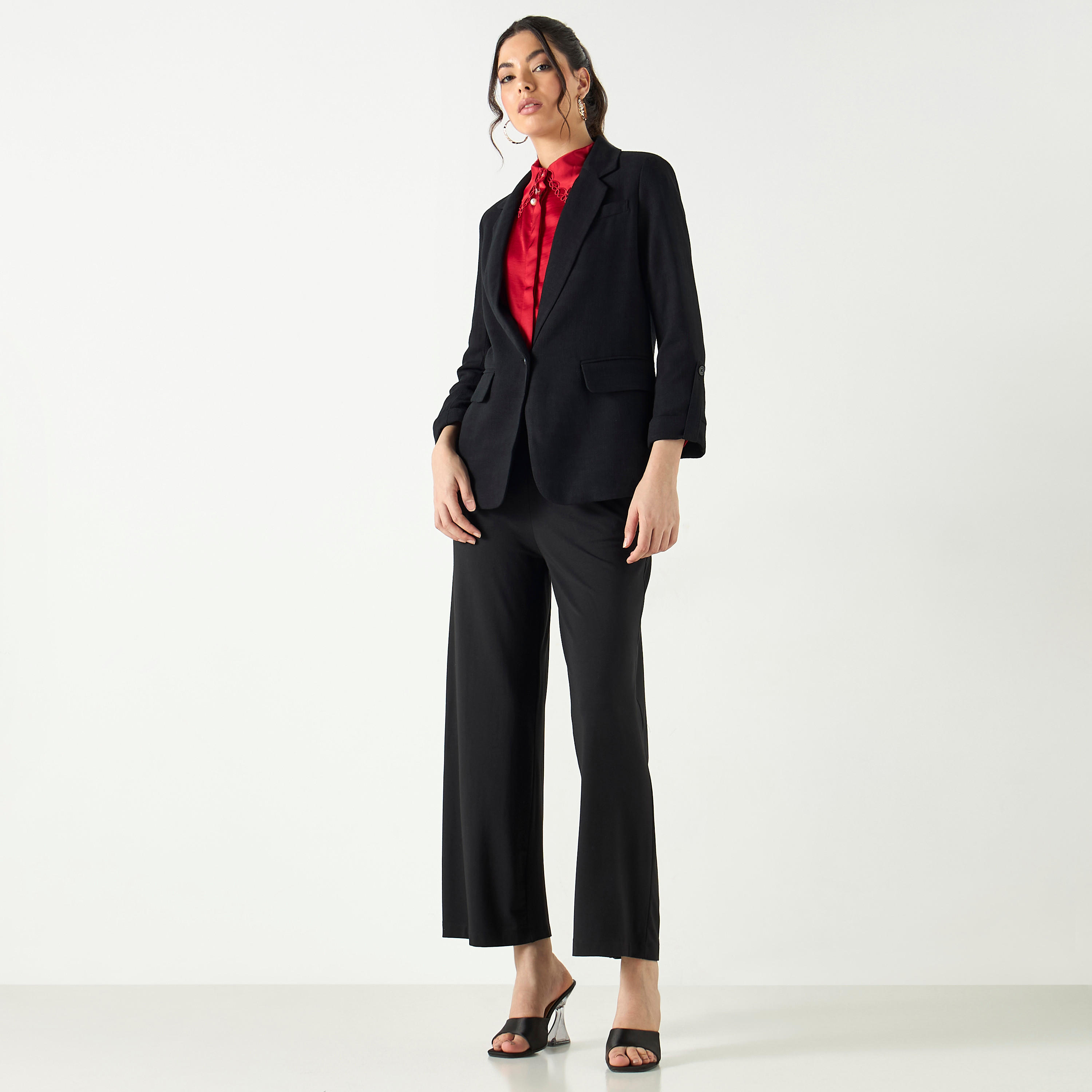 Textured Notch Lapel Blazer with Pockets-women-clothing-coatsandjackets-blazers-image-3