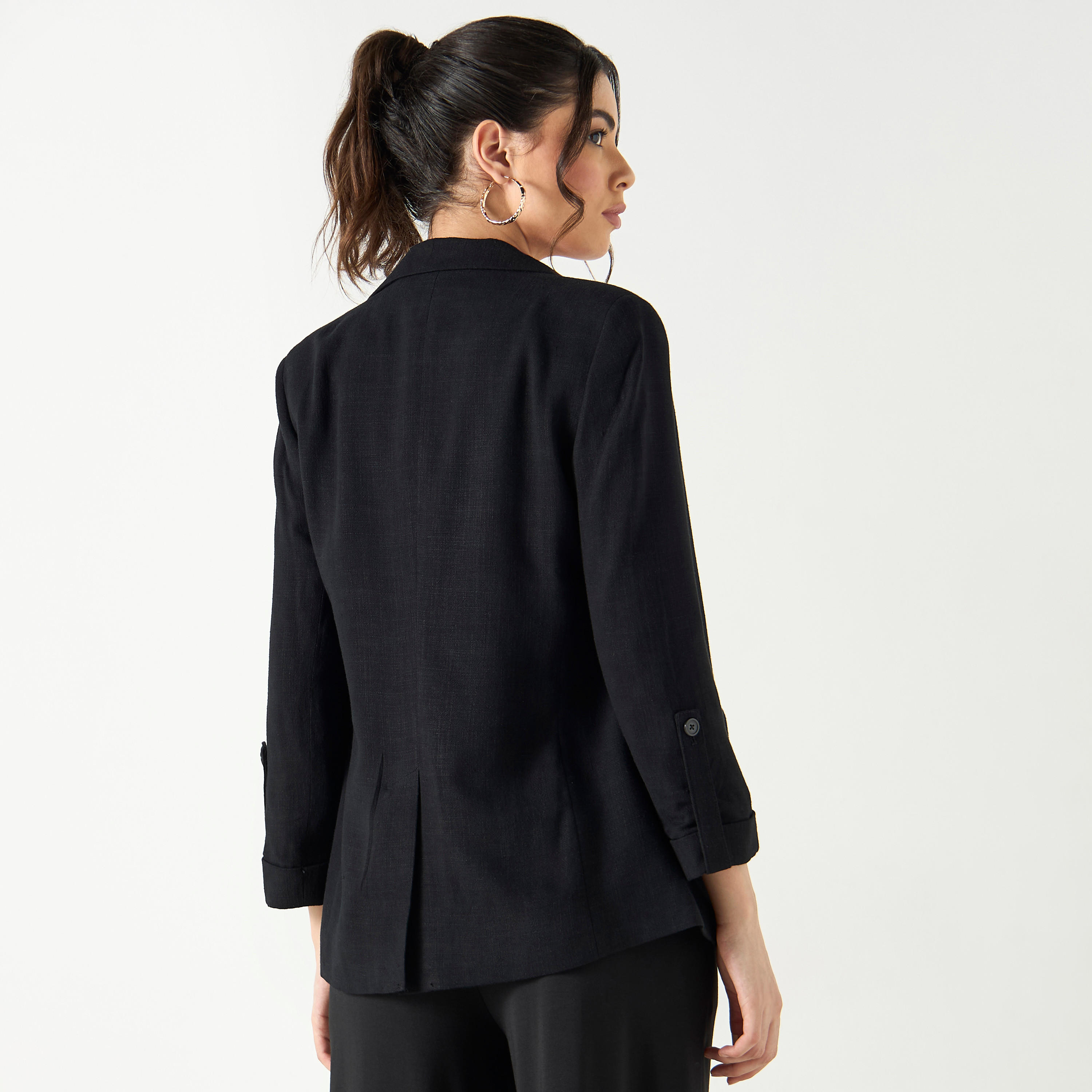 Textured Notch Lapel Blazer with Pockets-women-clothing-coatsandjackets-blazers-image-4