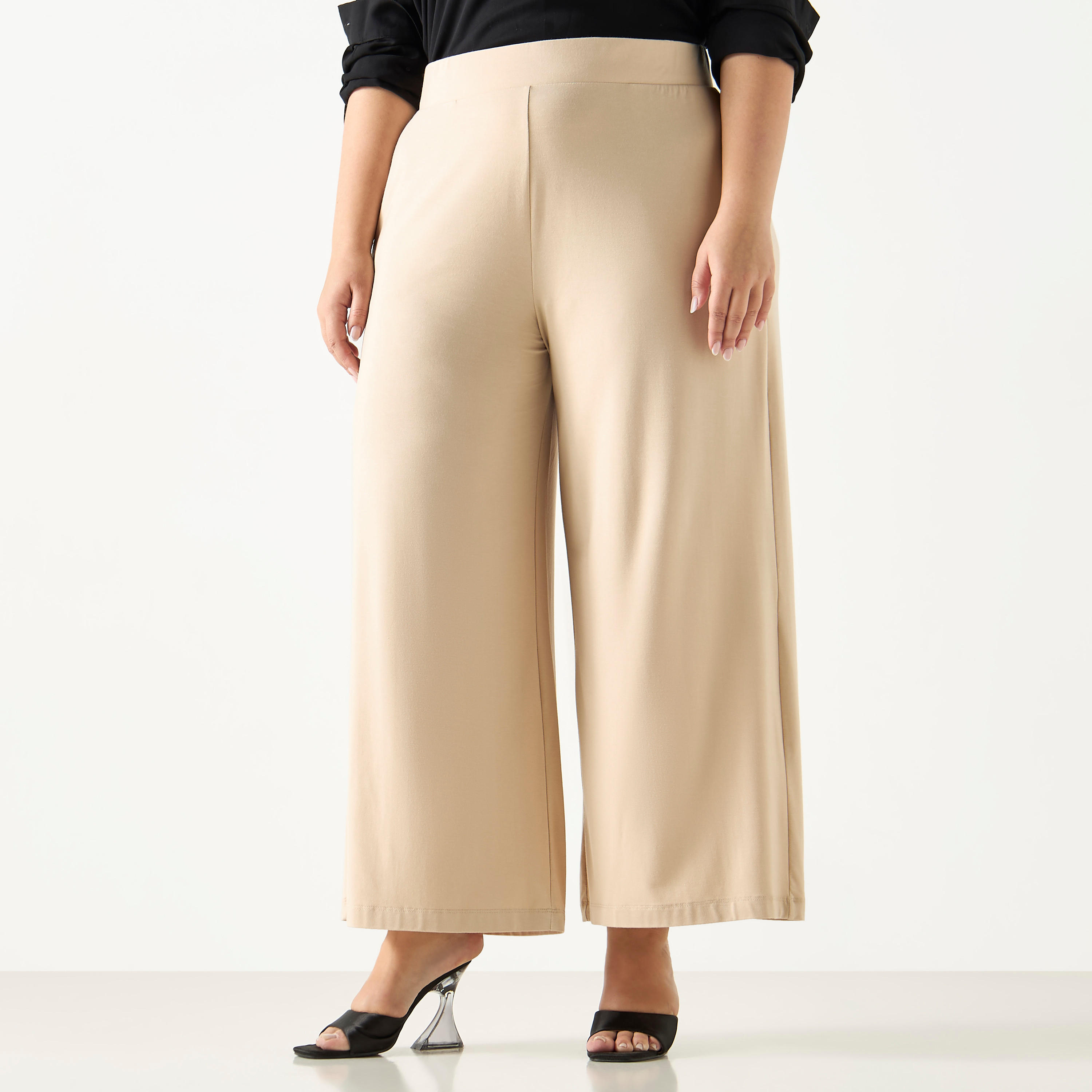 بنطلون واسع الساقين بخصر مطاطي وجيوب-women-clothing-trousers-image-2