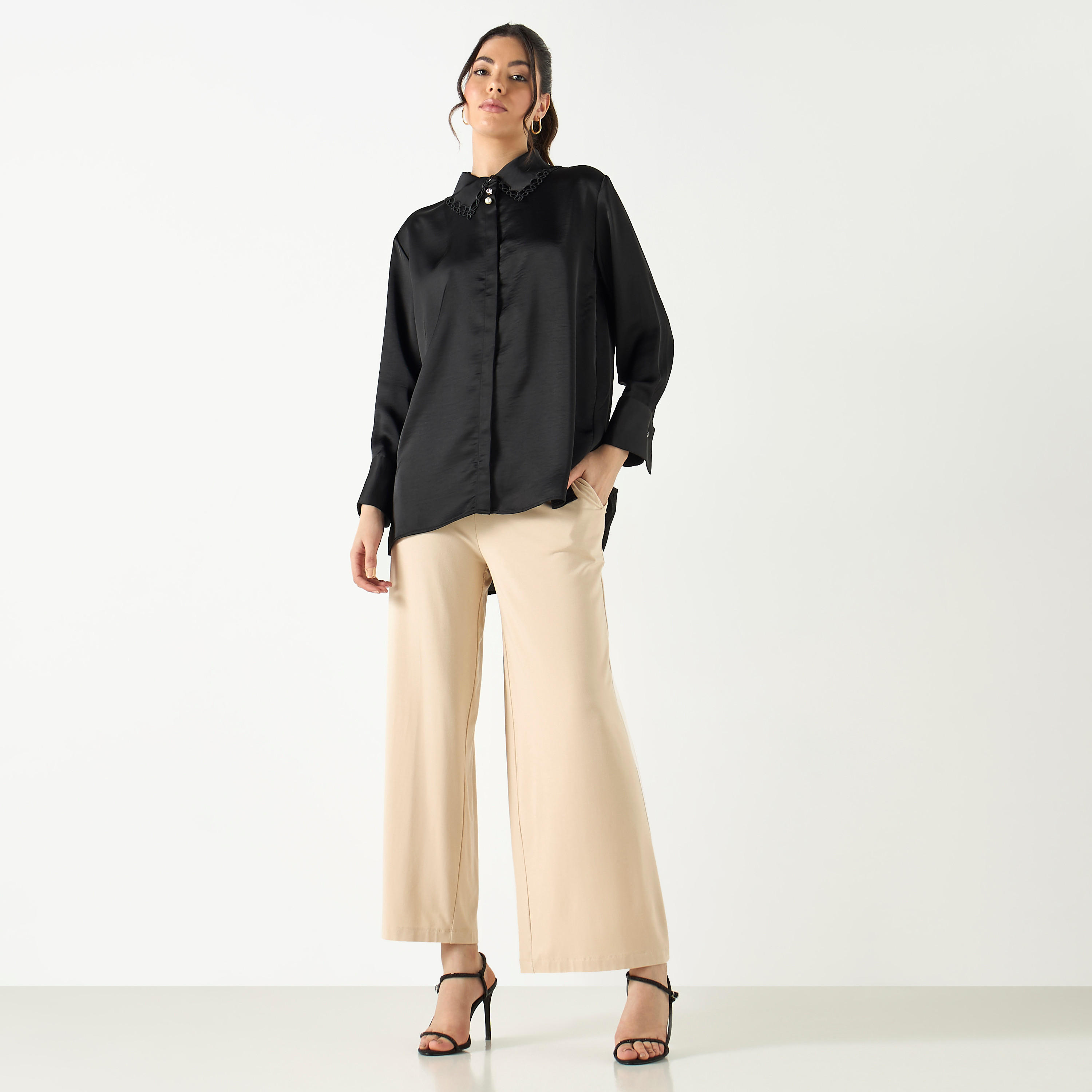 بنطلون واسع الساقين بخصر مطاطي وجيوب-women-clothing-trousers-image-3