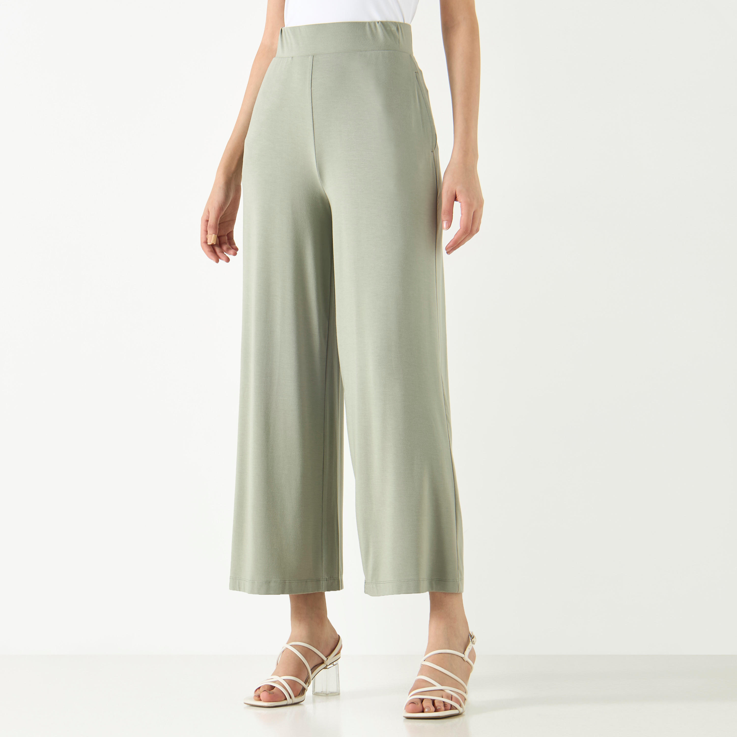 بنطلون واسع الساقين بخصر مطاطي وجيوب-women-clothing-trousers-image-11