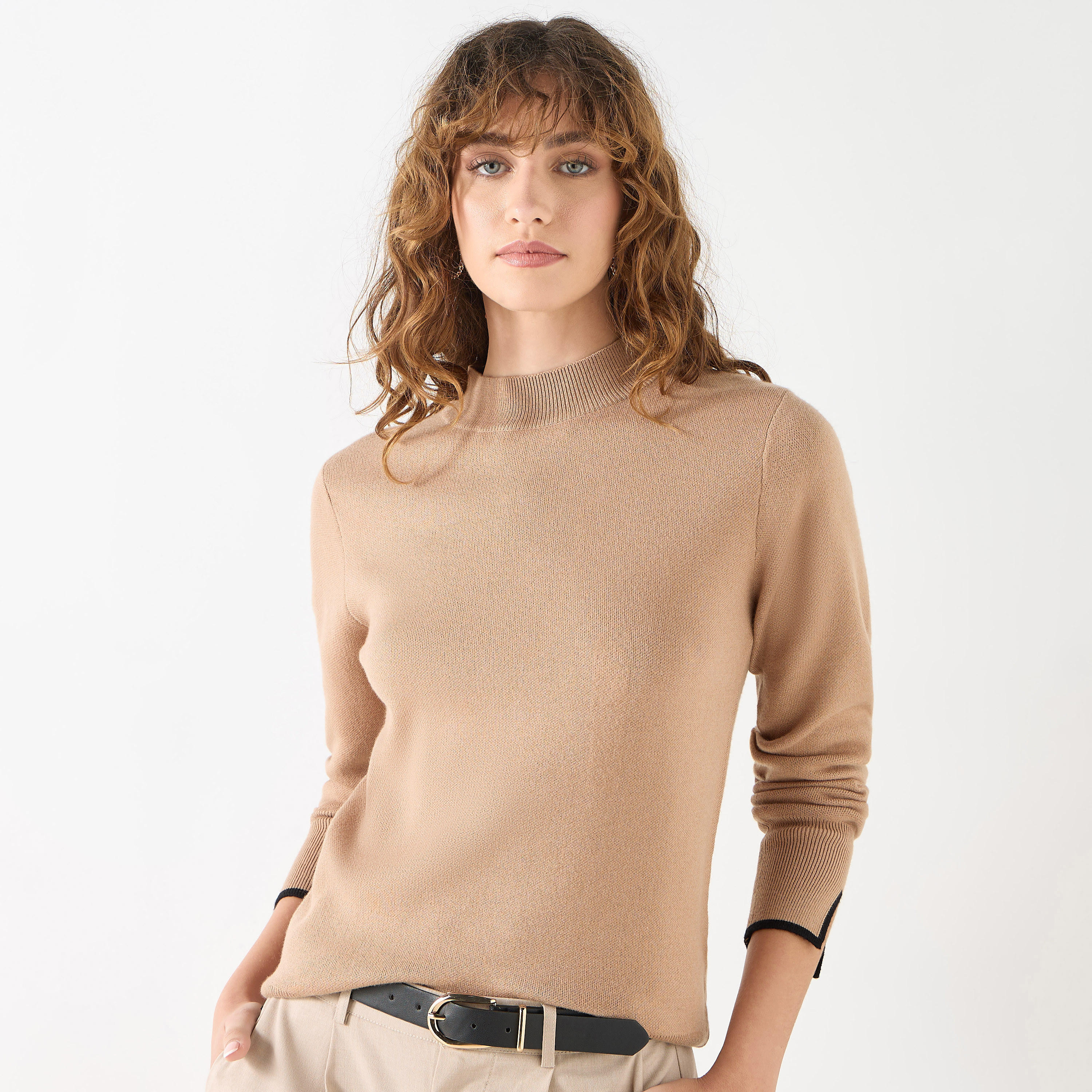 Solid High Neck Sweater with Long Sleeves-women-winterwear-cardigansandjumpers-jumpers-image-1