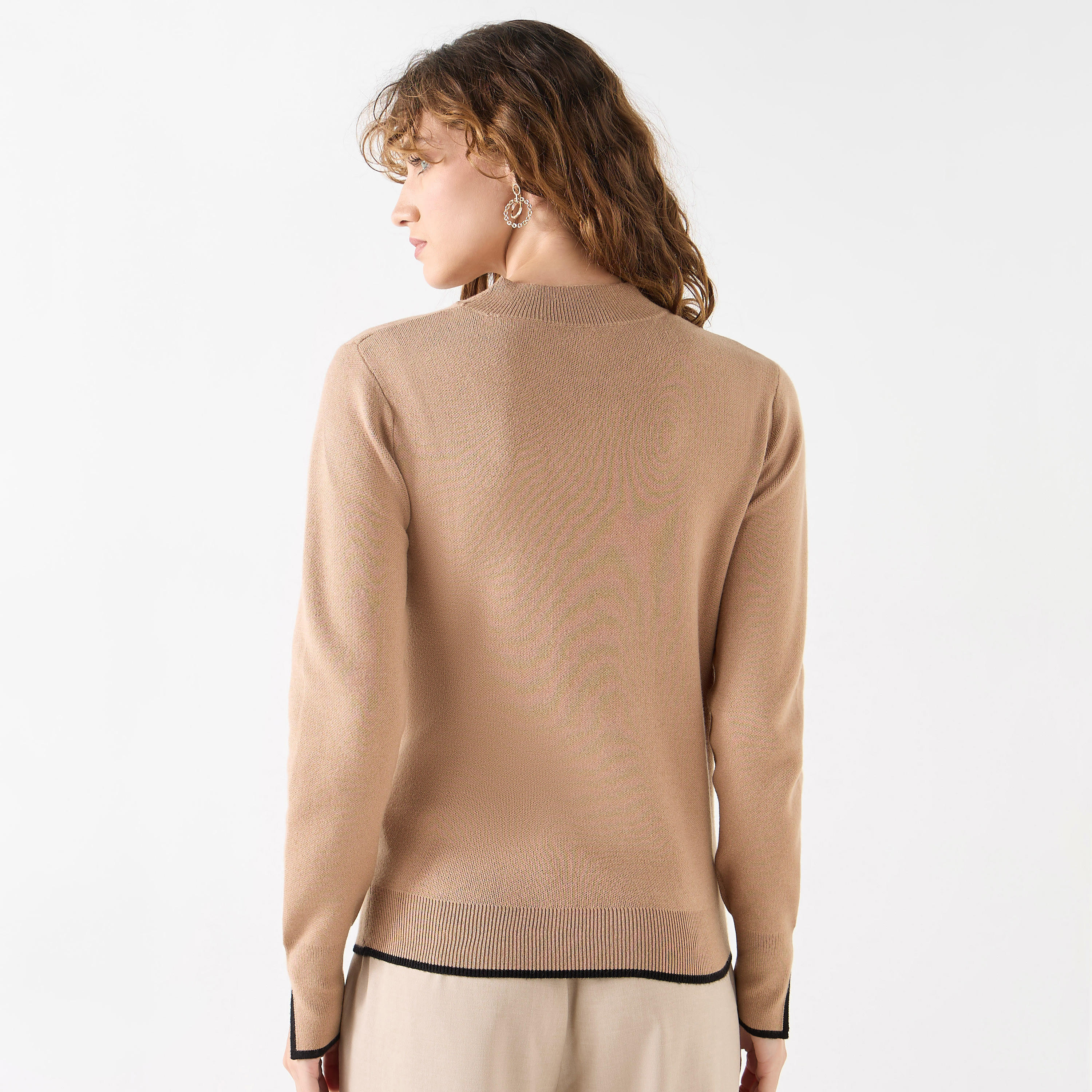 Solid High Neck Sweater with Long Sleeves-women-winterwear-cardigansandjumpers-jumpers-image-3