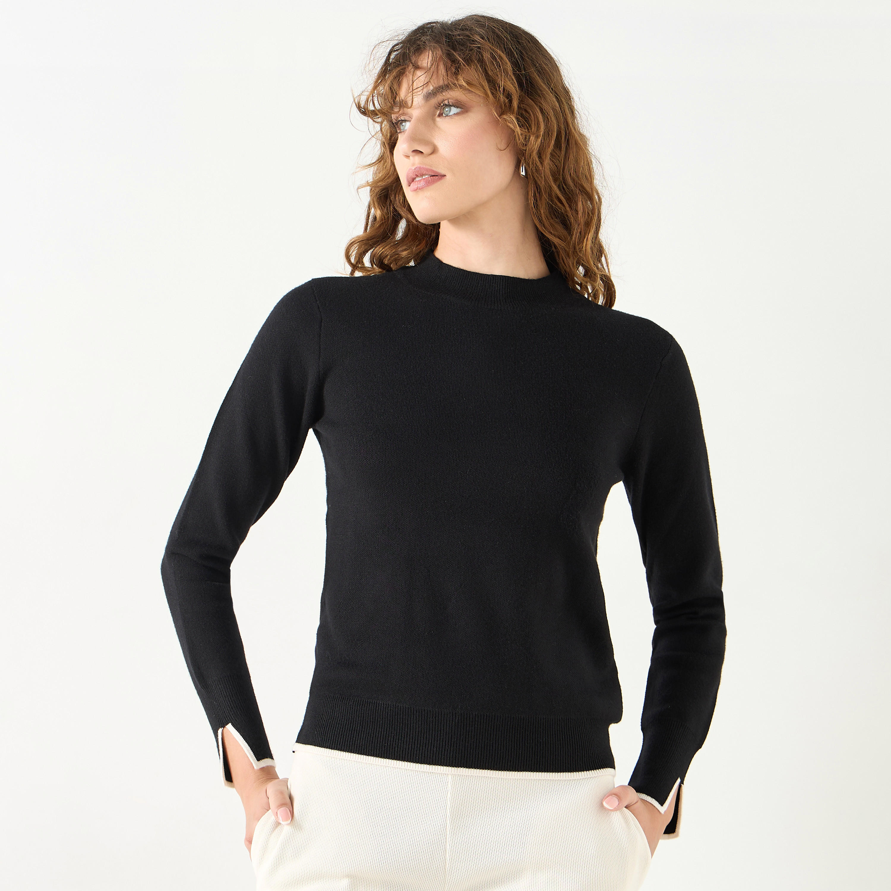 Solid High Neck Sweater with Long Sleeves-women-winterwear-cardigansandjumpers-jumpers-image-6
