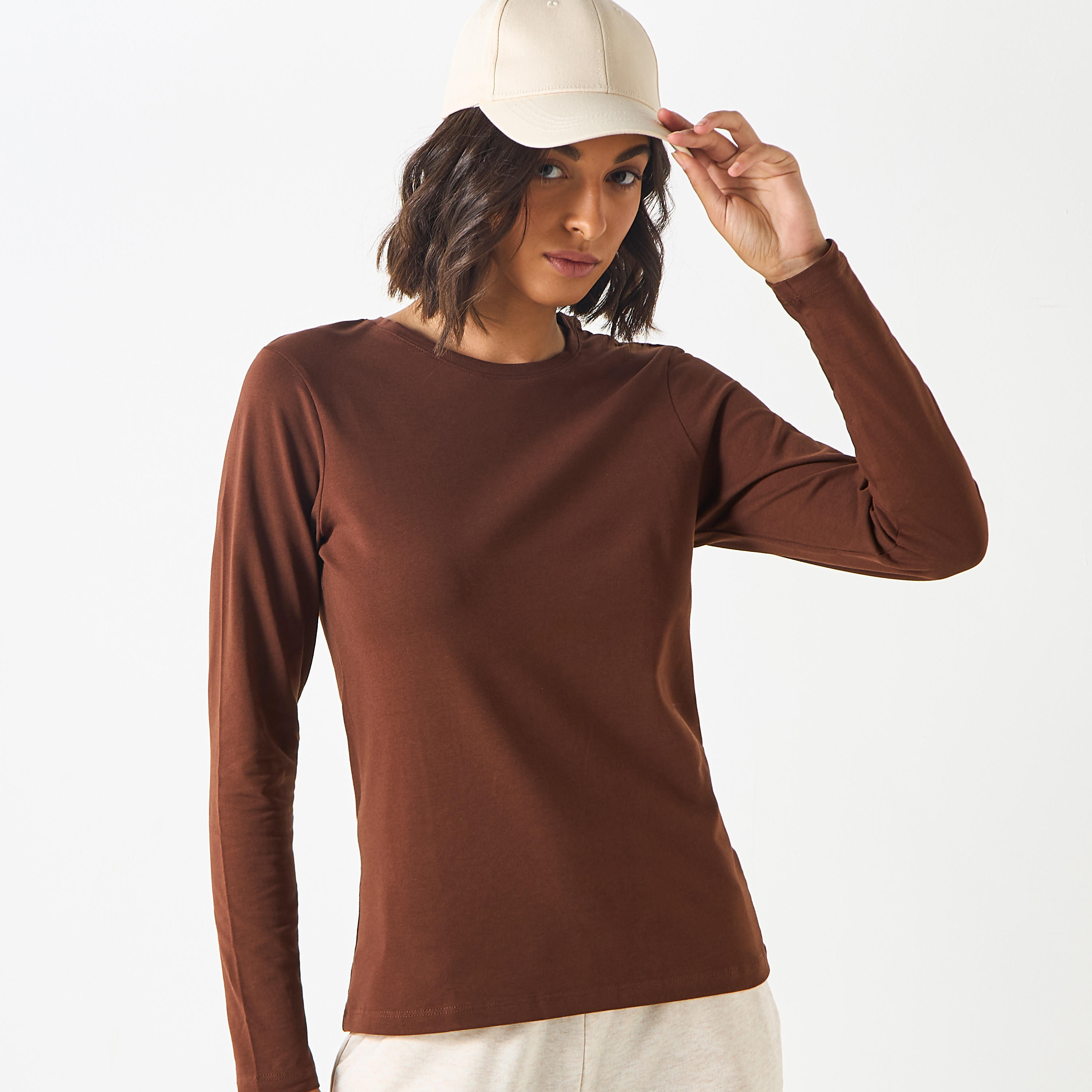Crew Neck T-shirt with Long Sleeves-women-clothing-tshirts-image-9