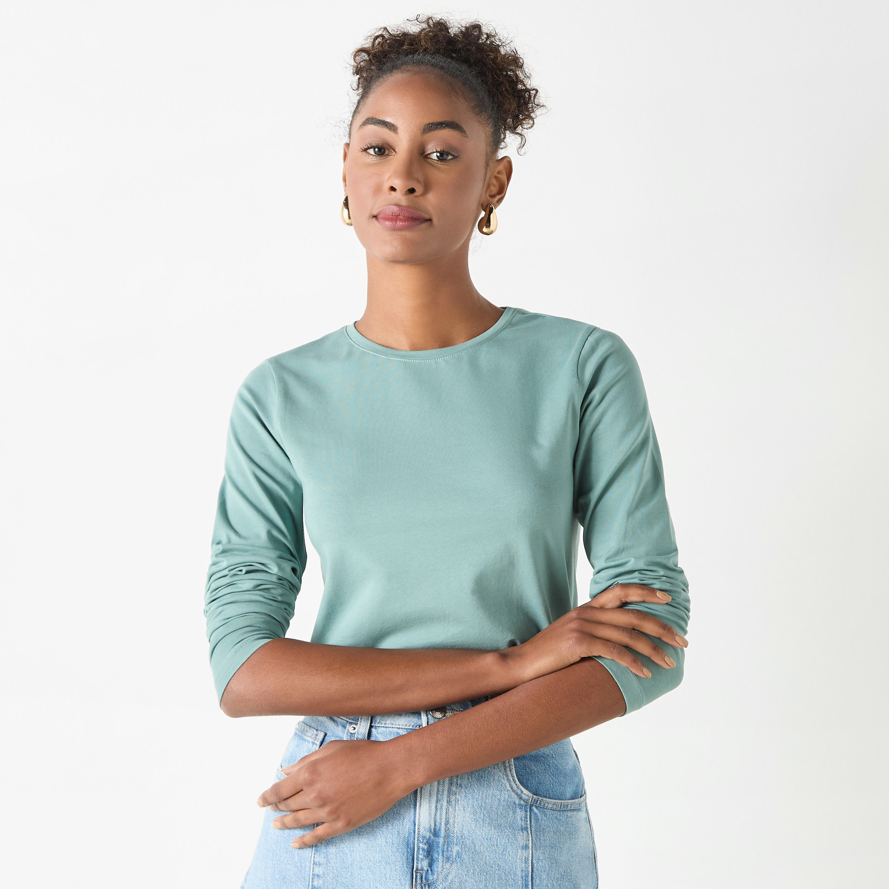 Crew Neck T-shirt with Long Sleeves-women-clothing-tshirts-image-5